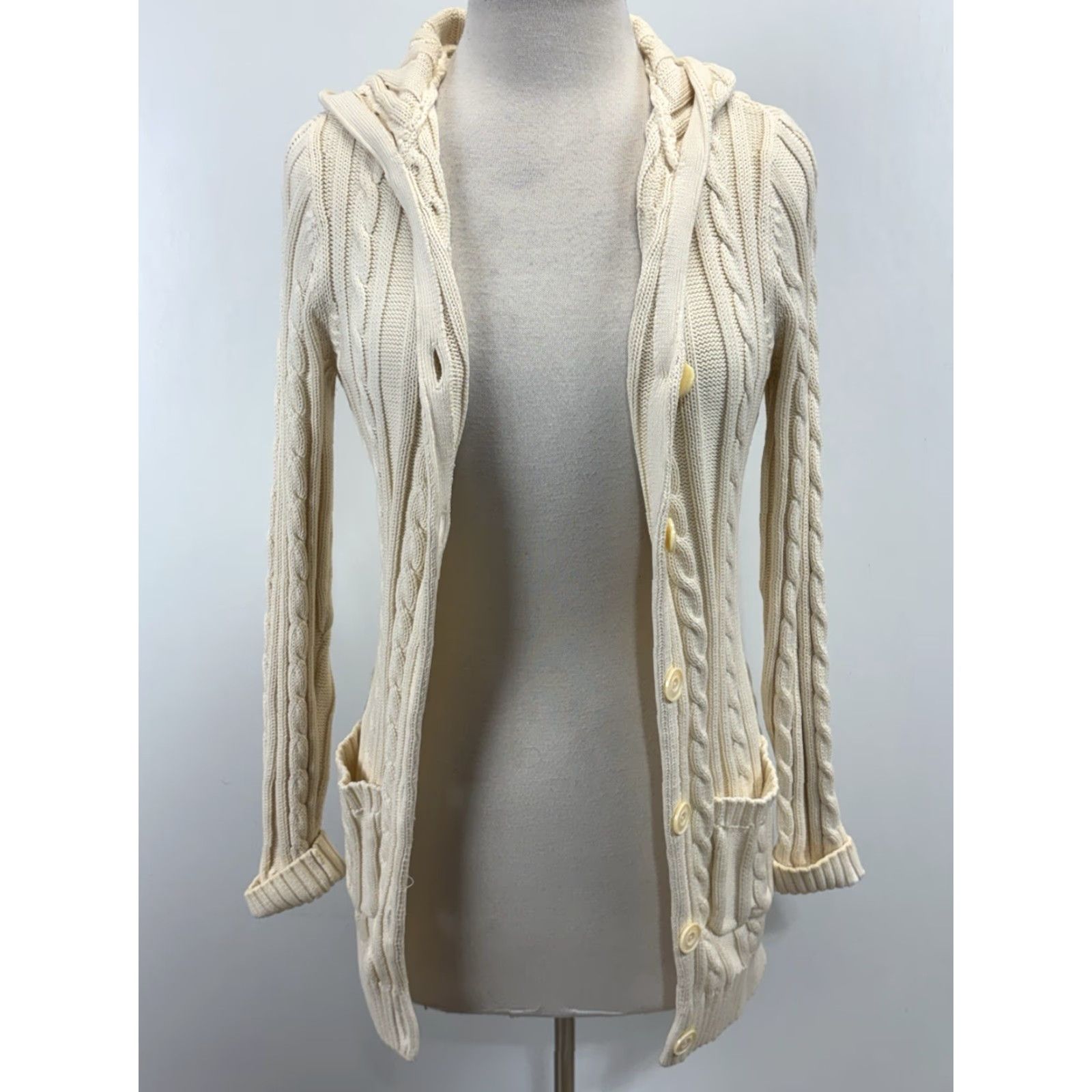 Vineyard Vines Vineyard Vines Cardigan Sweater Women’s S Ivory Hood Fisherman Coast Knit Cable-Knit Hooded Long Sleeve Nautical Preppy Classic Coastal Dress: None Size S / US 4 / IT 40 - 8 Thumbnail