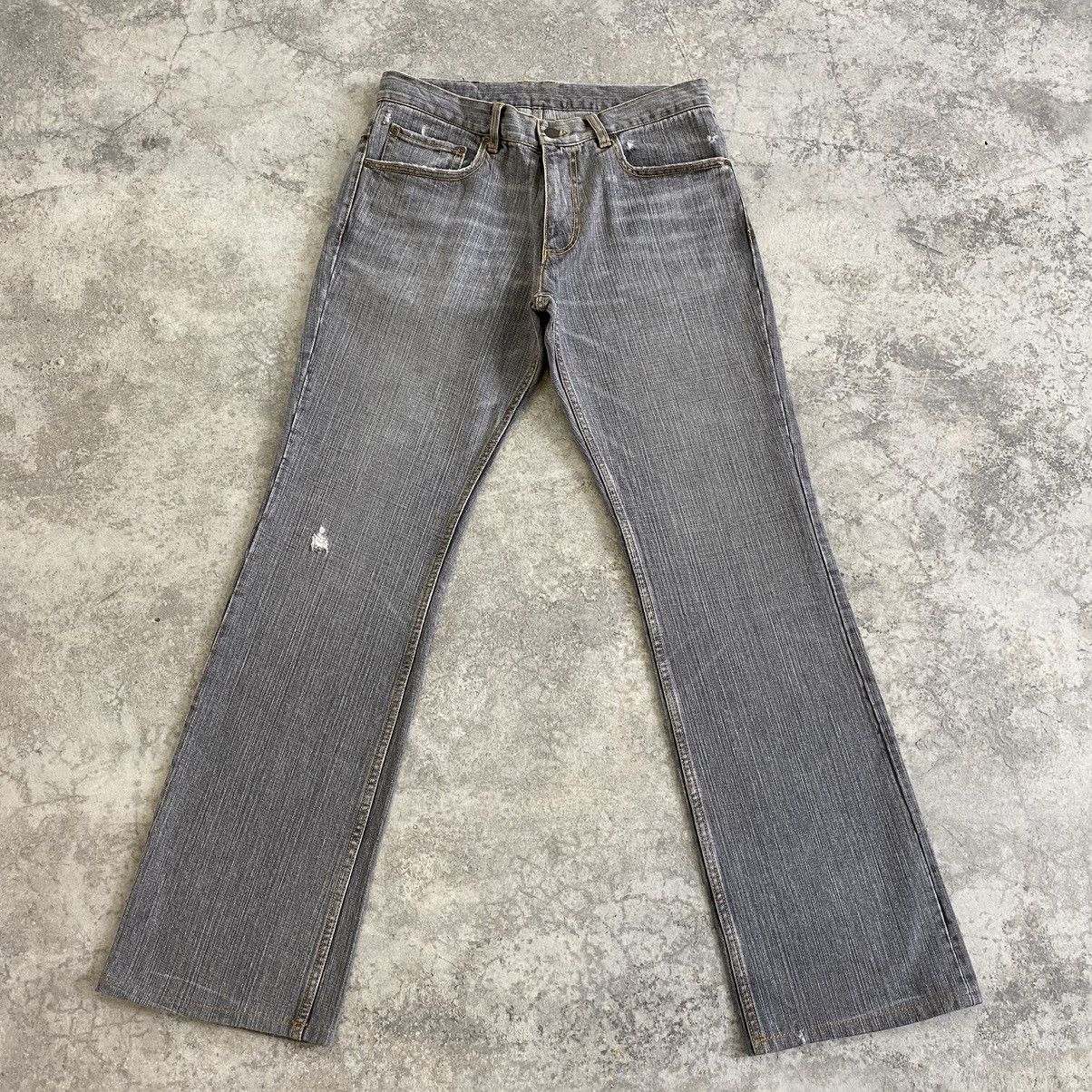 image of Matsuda x Vintage Moisture Nicole Ripped Flared Denim Jeans in Grey, Men's (Size 30)
