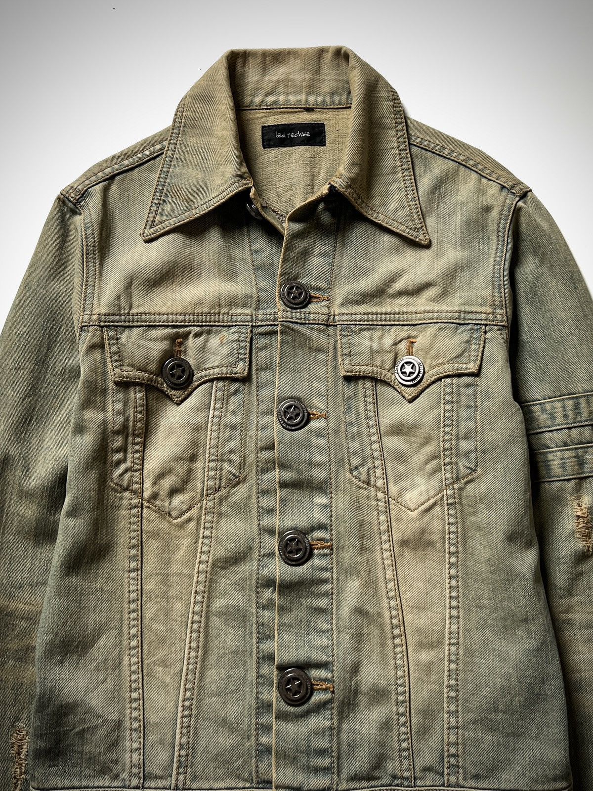 If Six Was Nine Led Rechwe Fur Patch Mud Wash Denim Jacket Early 00s Size US M / EU 48-50 / 2 - 2 Thumbnail