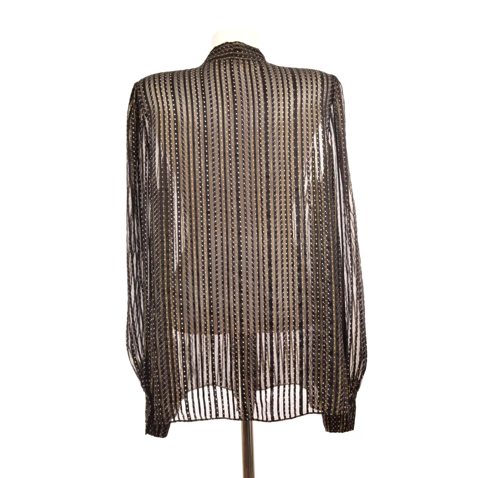 Diane von Furstenberg Diane von Furstenberg Lanie Tie Neck Silk Designer Blouse Button Shirt M Black Womens Silk Button-Up 96% Silk 4% Polyester Size M / US 6-8 / IT 42-44 - 4 Thumbnail