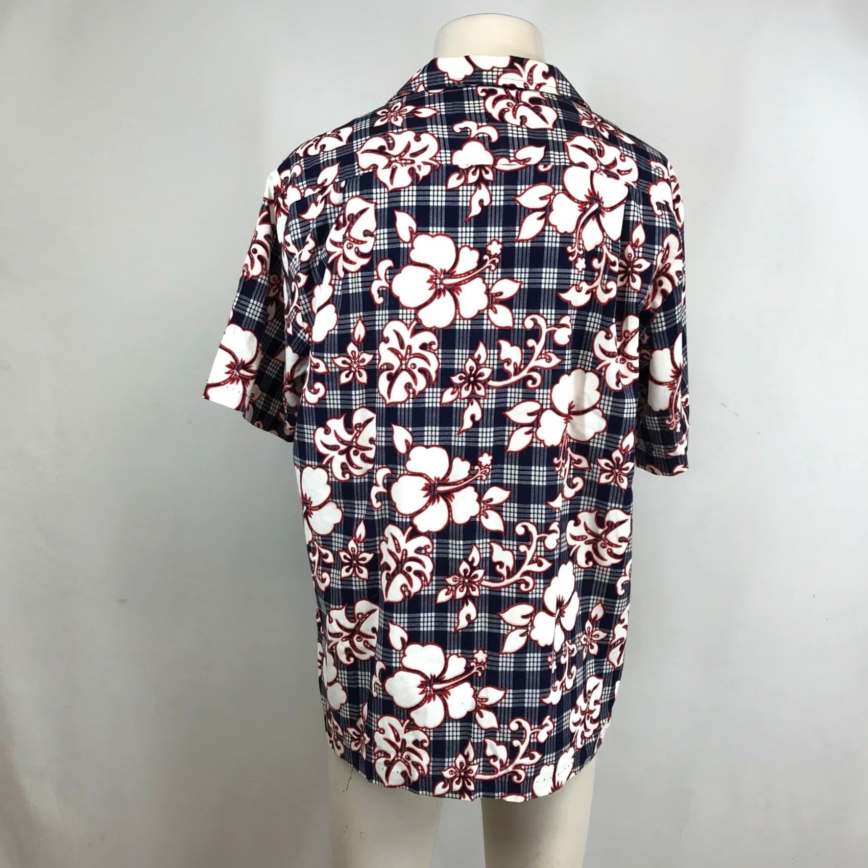 ALOHAS RJC Hibiscus Floral Plaid Aloha Shirt Navy White Red USA Made Mens L Shirt Size US L / EU 52-54 / 3 - 5 Thumbnail
