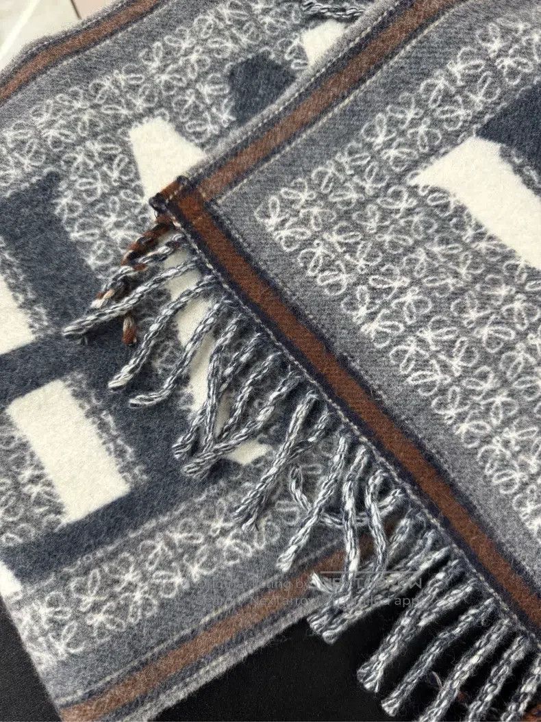 Loewe Loewe size 174*28.5cm Blue Jacquard Fringe Double-sided Woo Size ONE SIZE - 3 Thumbnail