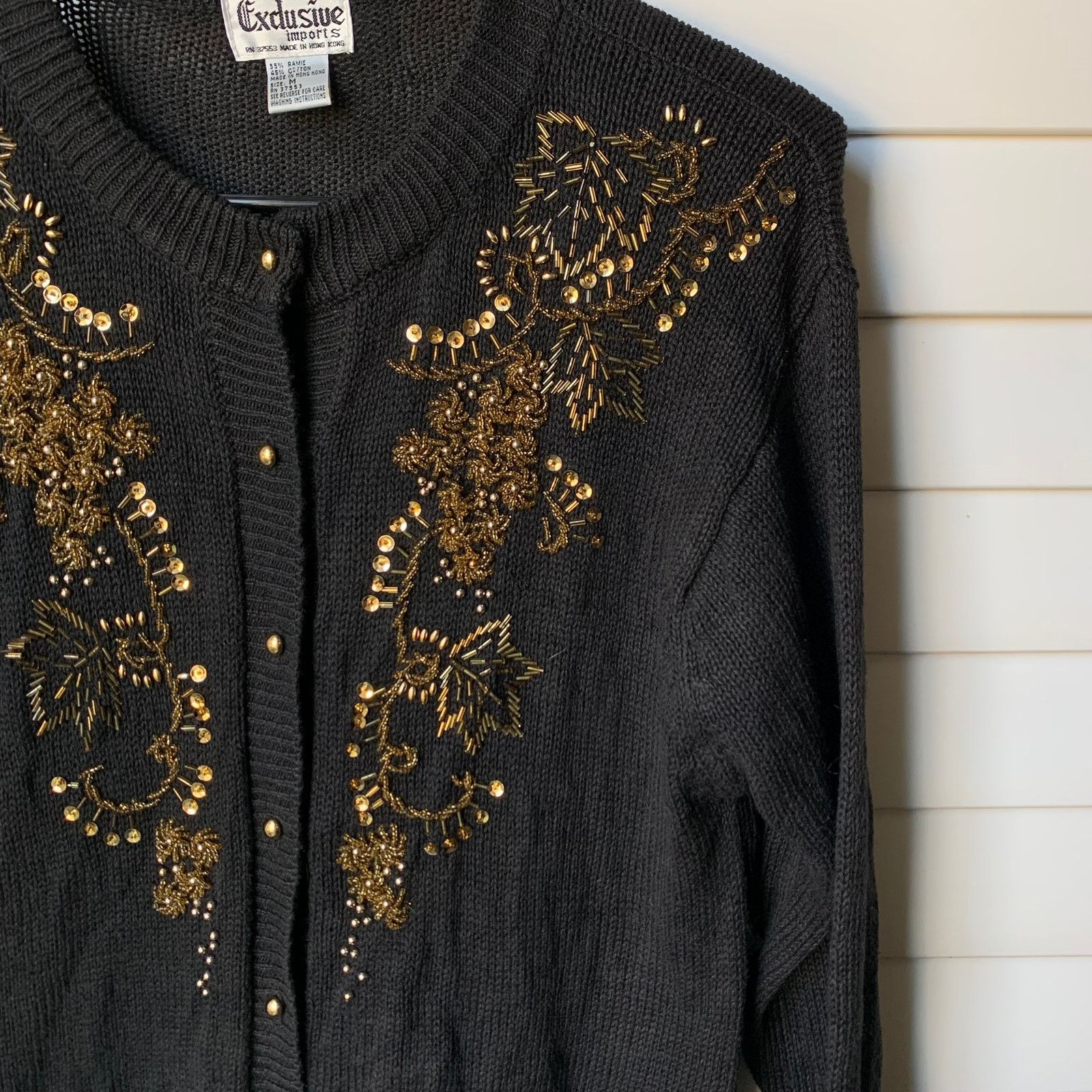 Vintage Vintage Gold Beaded and Sequin Black Cardigan Sweater Medium Size M / US 6-8 / IT 42-44 - 6 Thumbnail