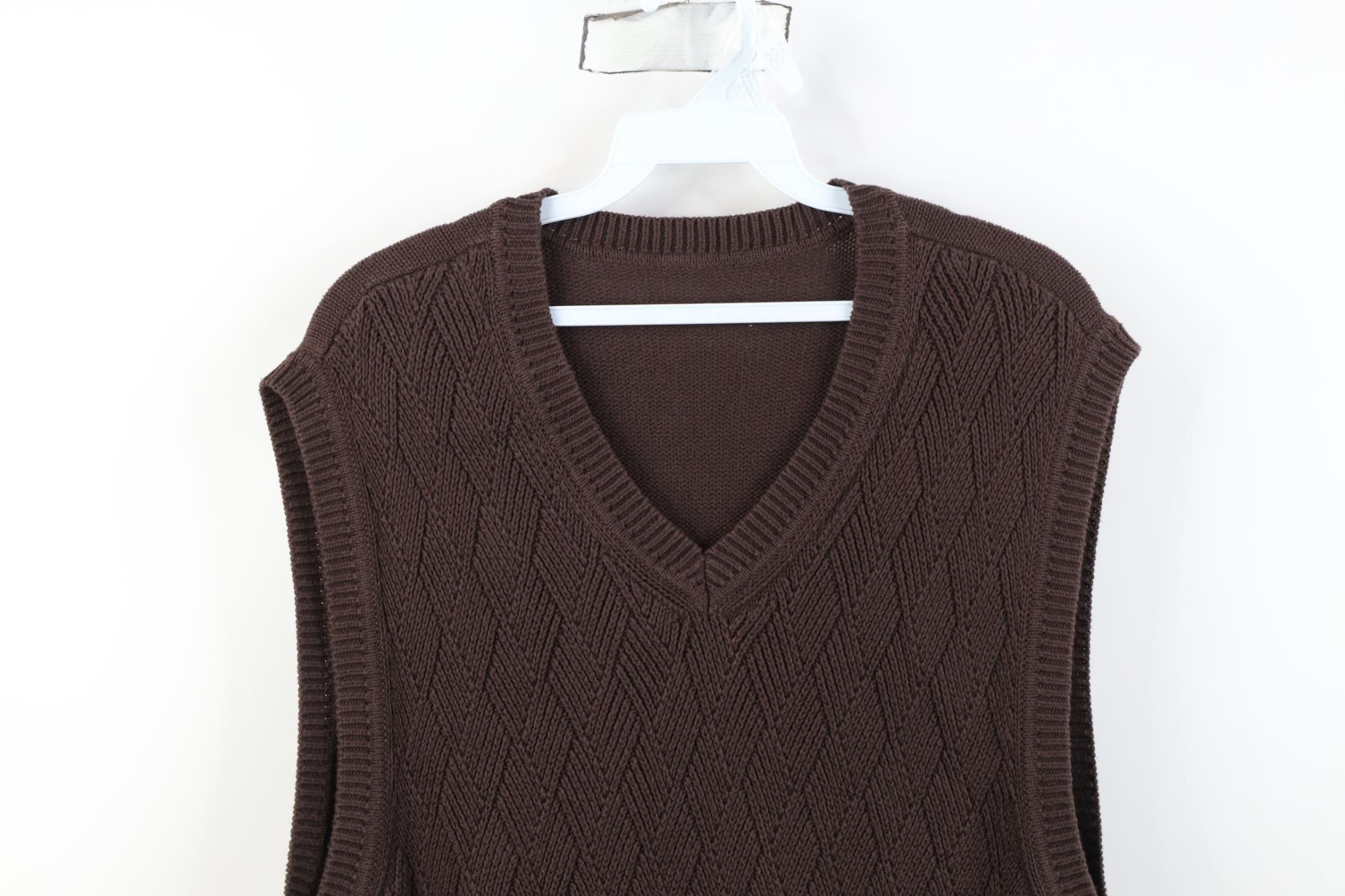 Vintage Vintage 90s Streetwear Diamond Weave Knit Sweater Vest Brown Size US XL / EU 56 / 4 - 2 Thumbnail