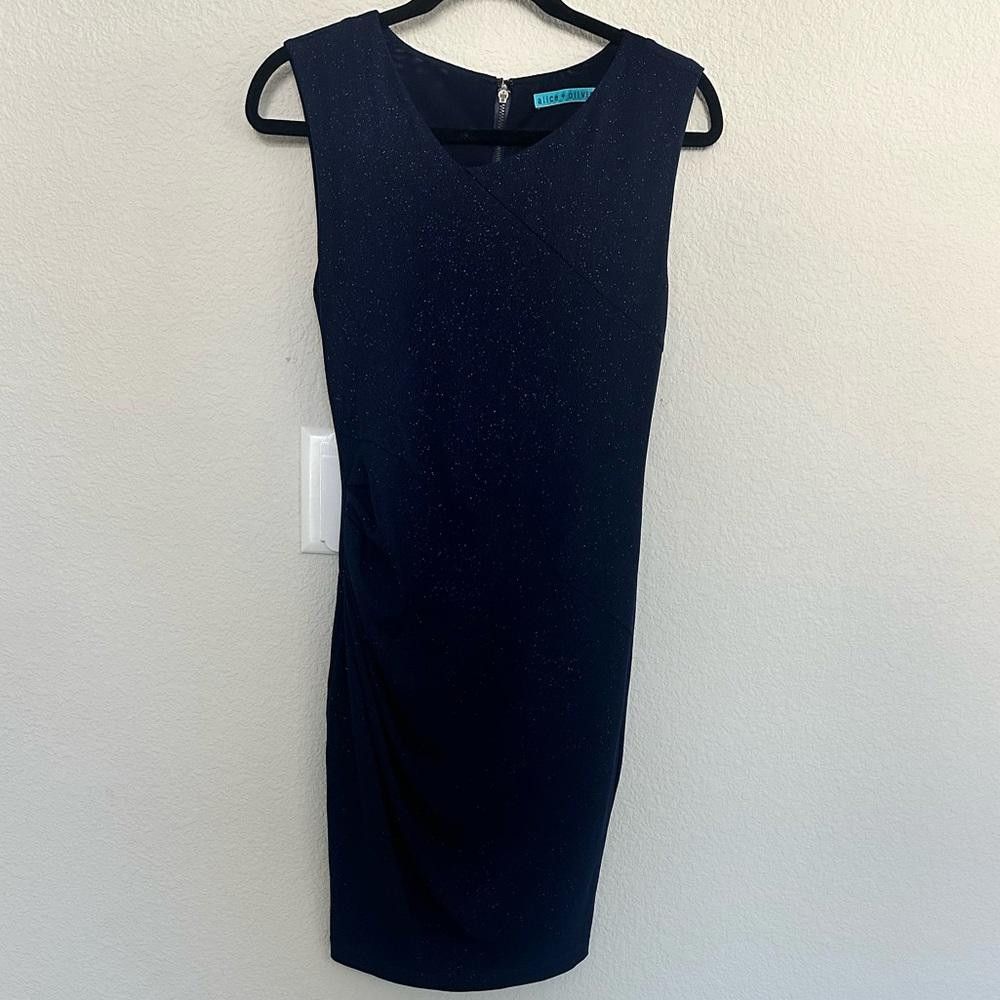 Designer Alice + Olivia Annabelle Dress Navy Blue Sparkly Bodycon 6 Size M / US 6-8 / IT 42-44 - 2 Thumbnail