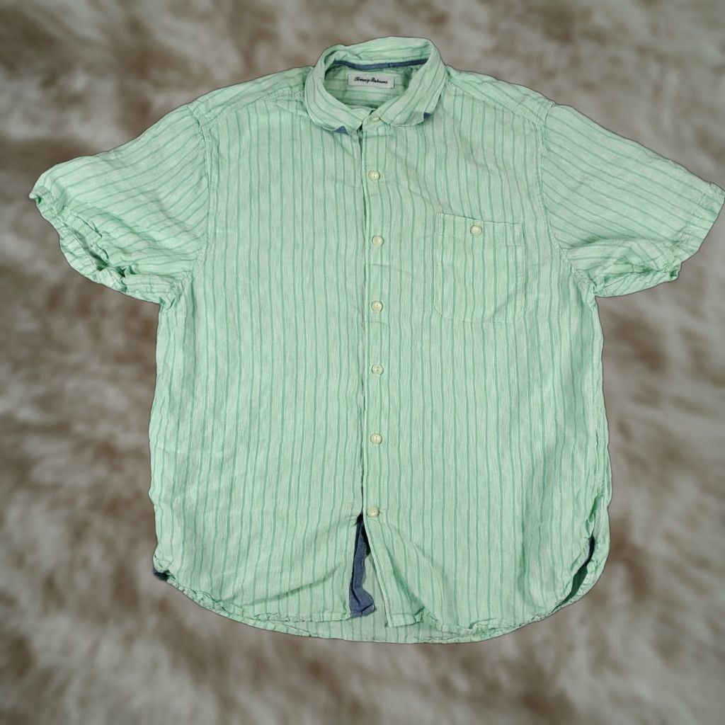 Tommy Bahama Tommy Bahama Button-Up Shirt Mens Large Green Striped Cotton Short Sleeve Tropical Size US L / EU 52-54 / 3 - 1 Thumbnail