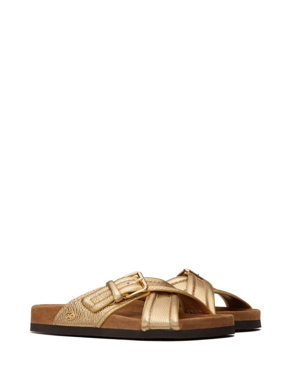 Valentino oc11z0825 Crossover-Strap Leather Slides in Gold Size US 10 / IT 40 - 2 Thumbnail