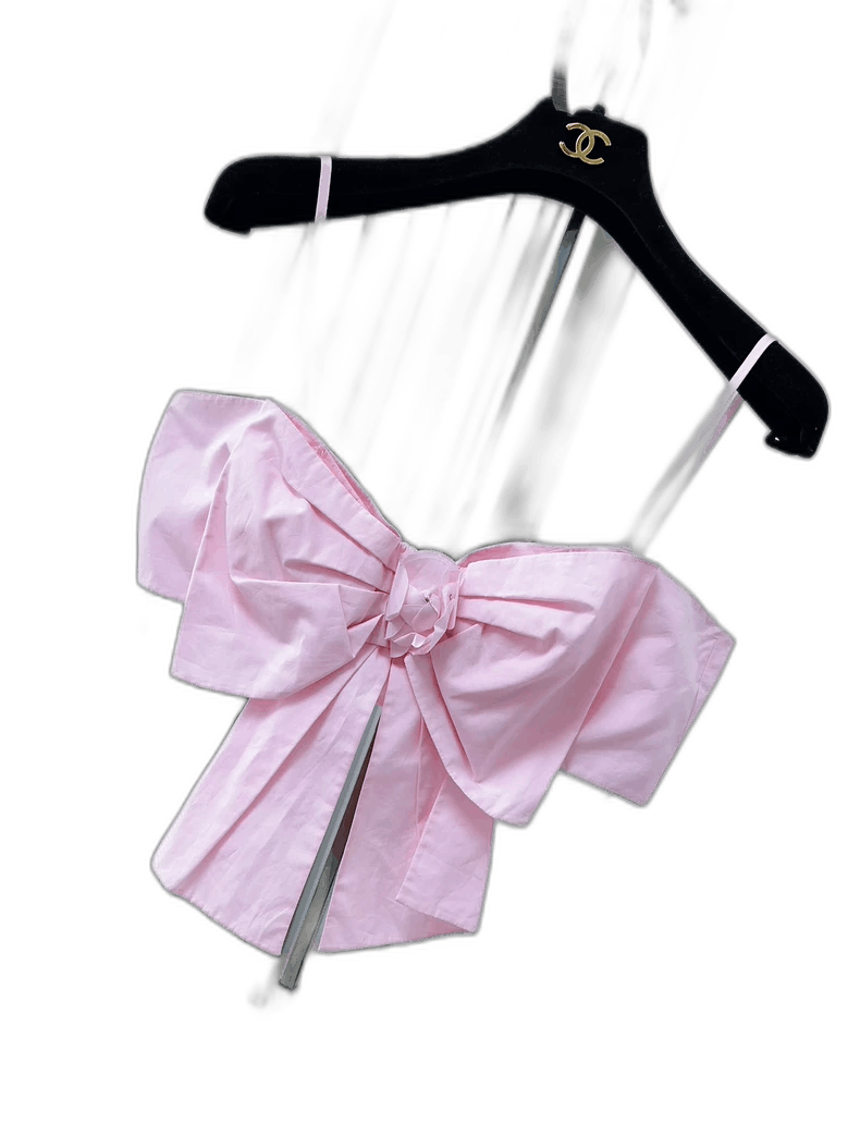 Chanel Pink Bow Camellia Strapless Top