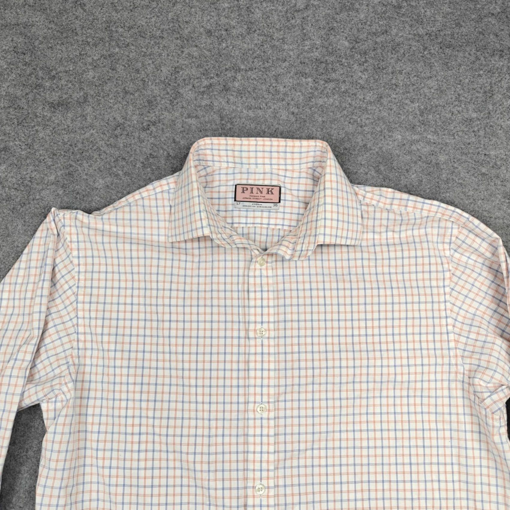 Vintage Thomas Pink Mens Dress Shirt 17 34/35 White Check Regular Fit Long Sleeve Cotton Size 46R - 2 Thumbnail