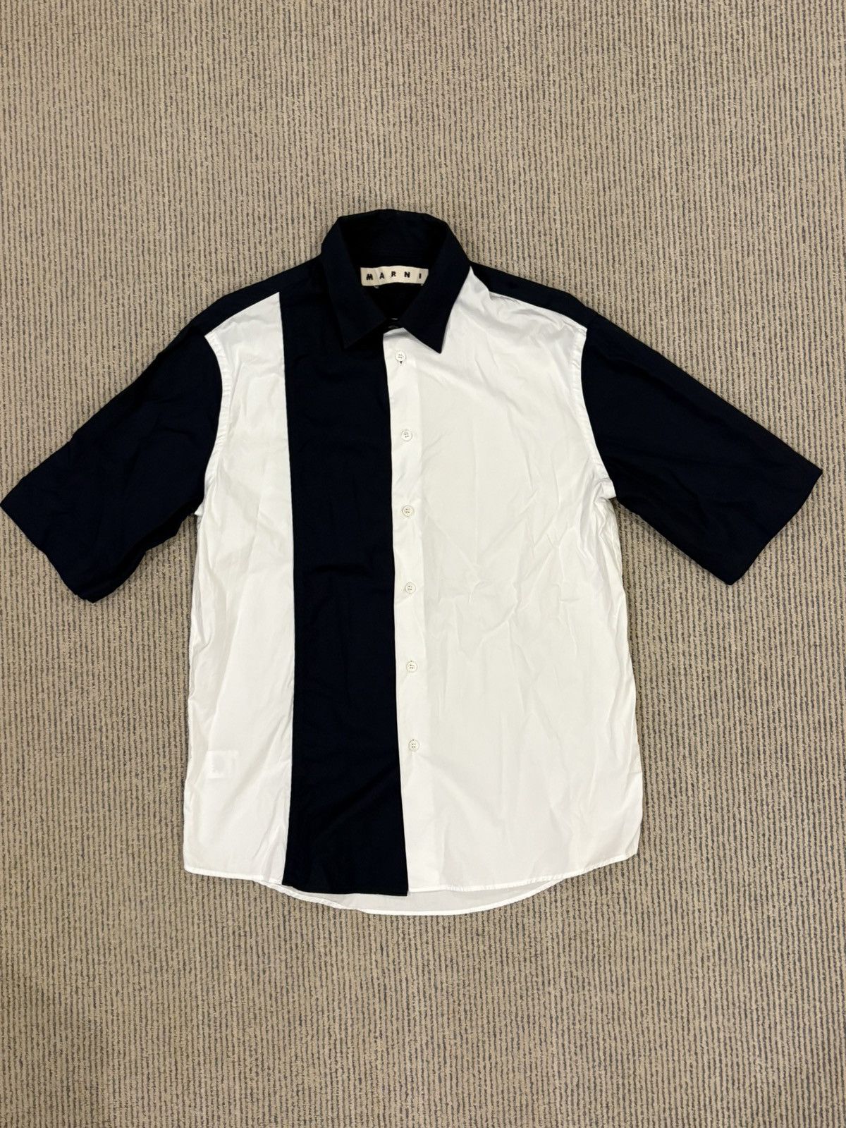 Marni Navy And White Colour Block Shirt Size US M / EU 48-50 / 2 - 1 Thumbnail