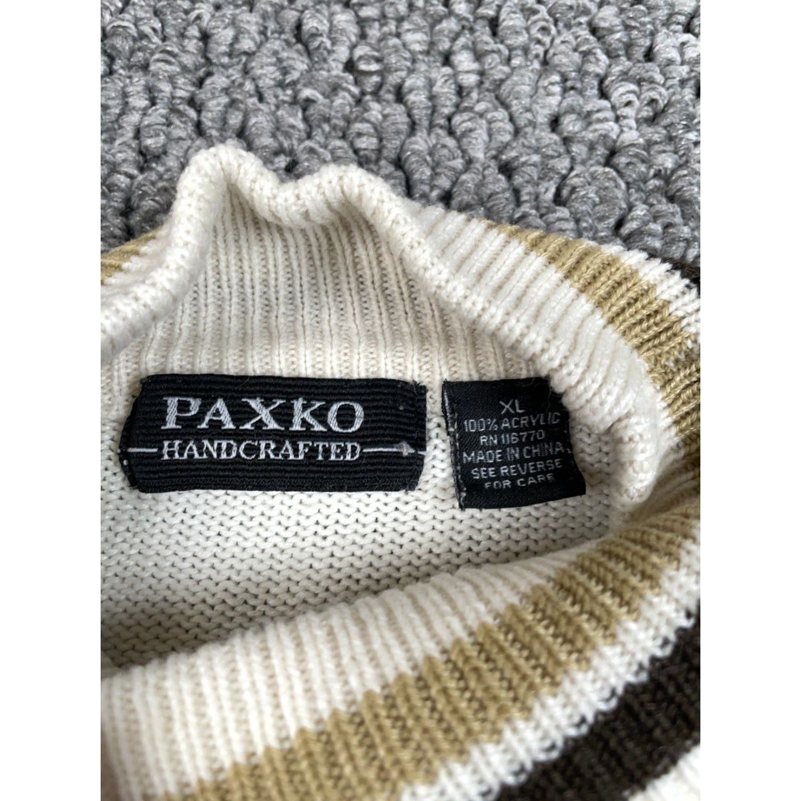 Vintage Preppy Argyle Pattern Mock Neck Sweater Adult XL Ivory Lightweight Acrylic Knit Mens Size US XL / EU 56 / 4 - 3 Thumbnail