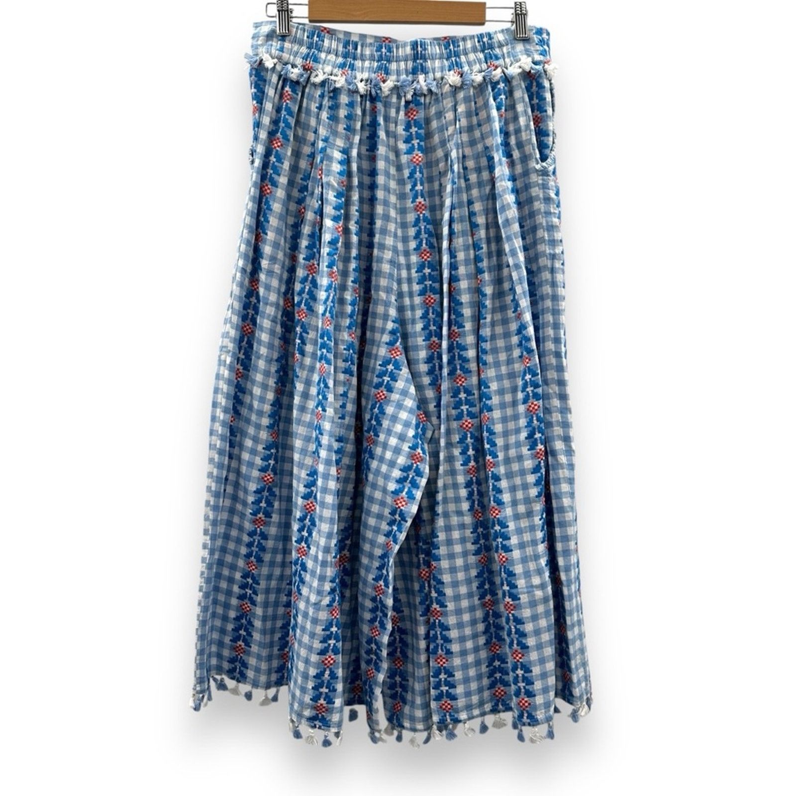 Dodo Bar Or DoDo Bar Or Fernanda Wide Leg Gingham Tassel High Rise Pants Size 31" - 4 Thumbnail