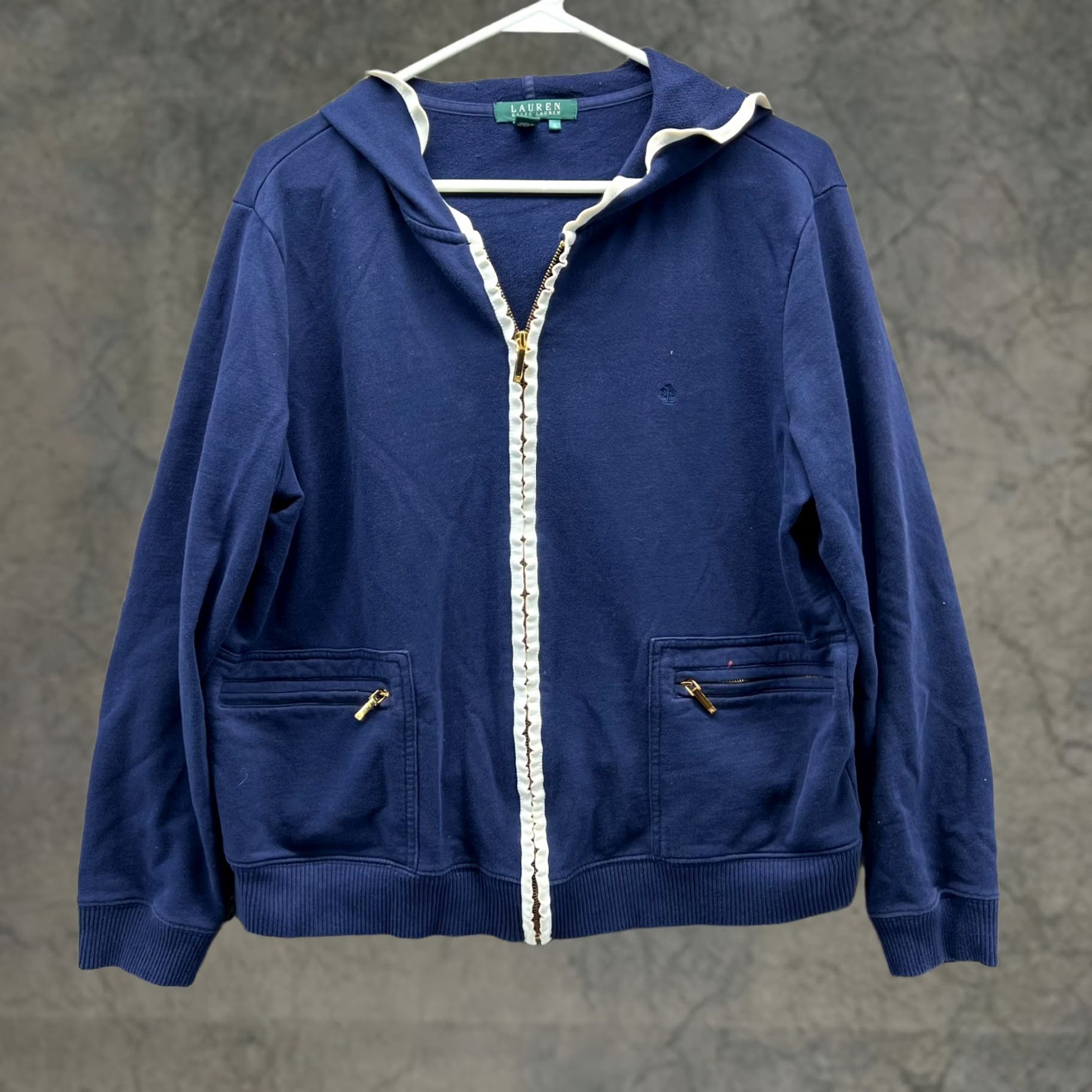 Ralph Lauren VINTAGE Lauren Ralph Hoodie Womens XL Blue Jacket Full Zip Utility Sweater LRL Size XL / US 12-14 / IT 48-50 - 1 Thumbnail