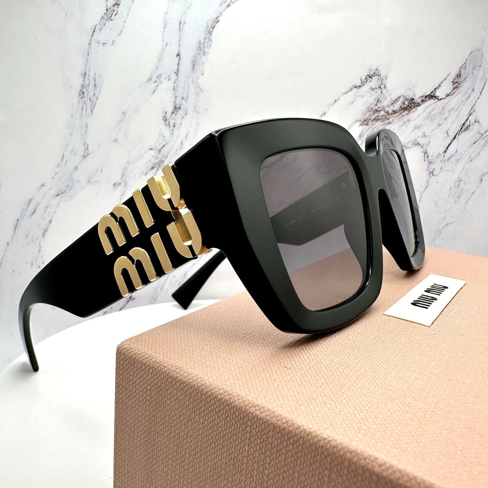Miu Miu New MIU MIU Sunglasses Black Square Gold Metal Authentic Size ONE SIZE - 18 Thumbnail