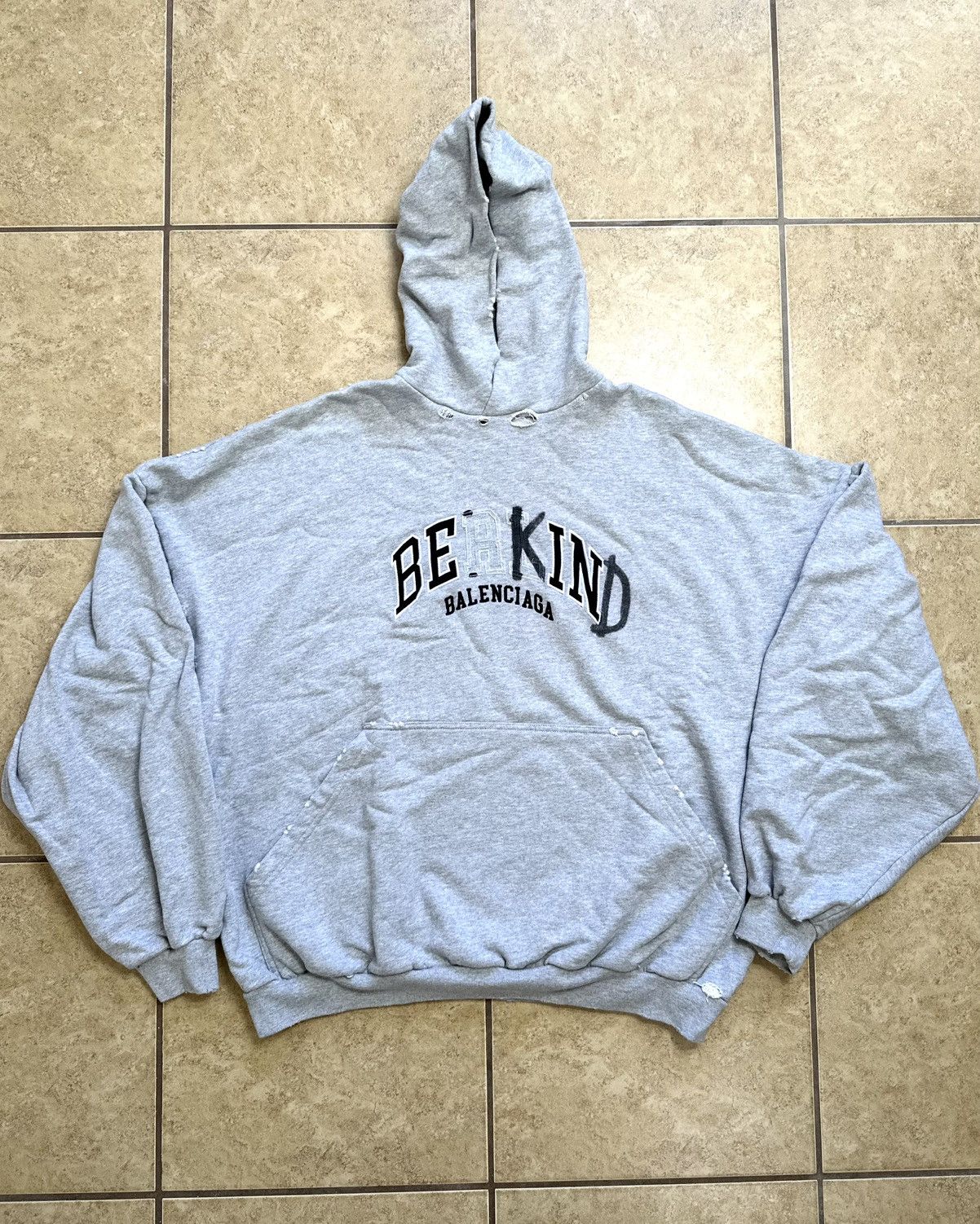 one of a kind　BALENCIAGA Balenciaga Balenciaga Be Kind Berlin Hoodie Grey Sz 1 | Grailed