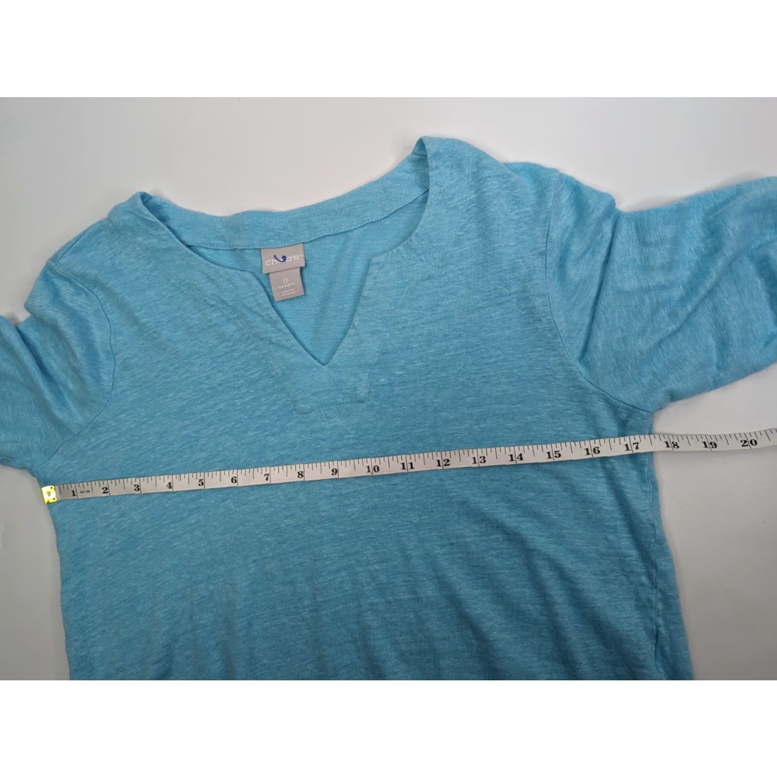 Vintage Chico's Tunic Shirt Blue 100% Linen Knit V-Neck 3/4 Sleeve Roll Tab Breathable Lightweight Womens Regular Size S Size S / US 4 / IT 40 - 5 Thumbnail