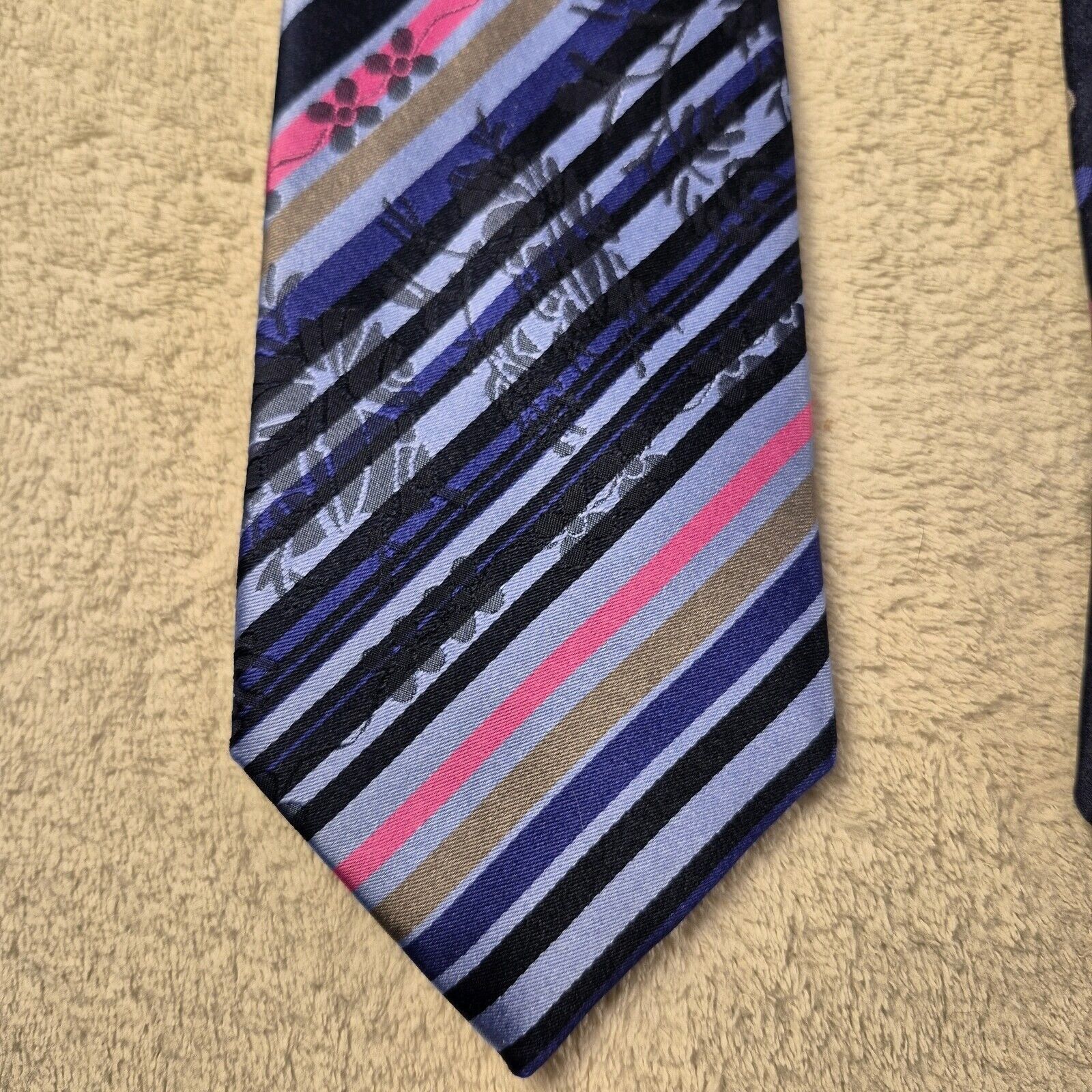 BUGATCHI Bugatchi Repp Stripe Silk Necktie Italian Blue Pink Tie Size ONE SIZE - 1 Thumbnail