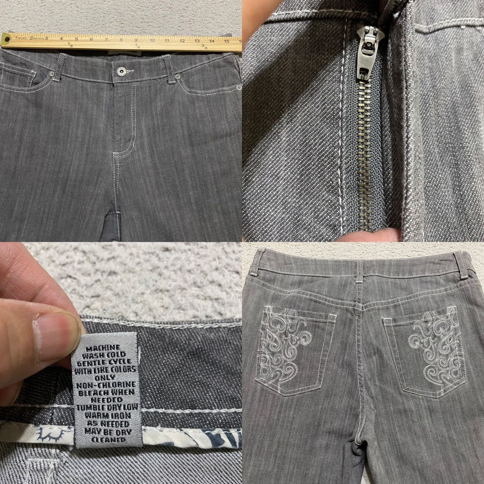 Vintage Chico's Jeans Gray Medium Wash Straight Crop Mid Rise Womens 8 Denim 23.5 Inseam 5-Pocket Stretch Cotton Spandex Regular Rise Shirt? Size 30" / US 8 / IT 44 - 8 Thumbnail