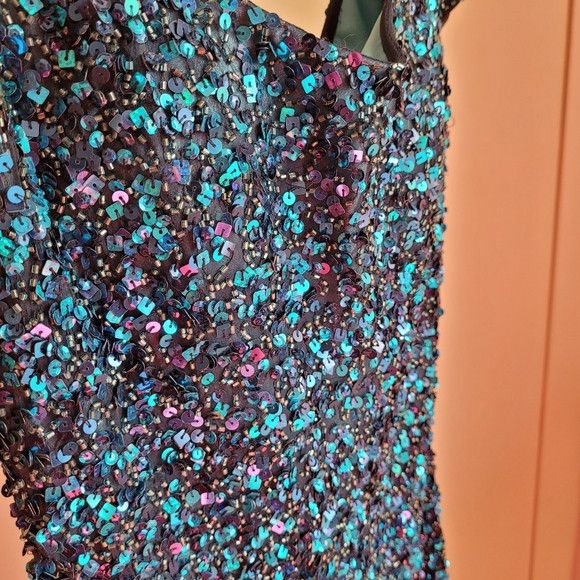 Vintage Vintage Scala Blue Sequin 100% Silk Cocktail Dress - Xs Size XS / US 0-2 / IT 36-38 - 4 Thumbnail