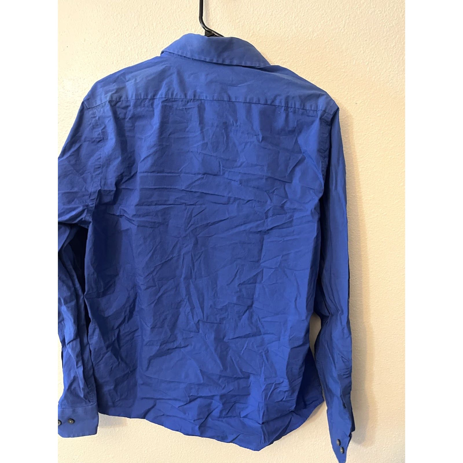 Express VINTAGE EXPRESS Dress Shirt Blue Solid 100% Cotton L Collar Point Long Sleeve Regular Mens Large Blue 16.5 Neck Modern Design Size 42R - 2 Thumbnail