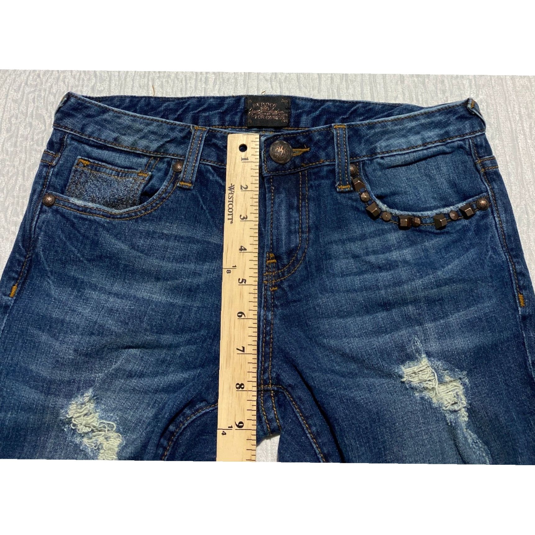 Express Express Jeans Rerock Women's Size 6 Blue Skinny Distressed Stretch Whiskers Size 28" / US 6 / IT 42 - 7 Thumbnail