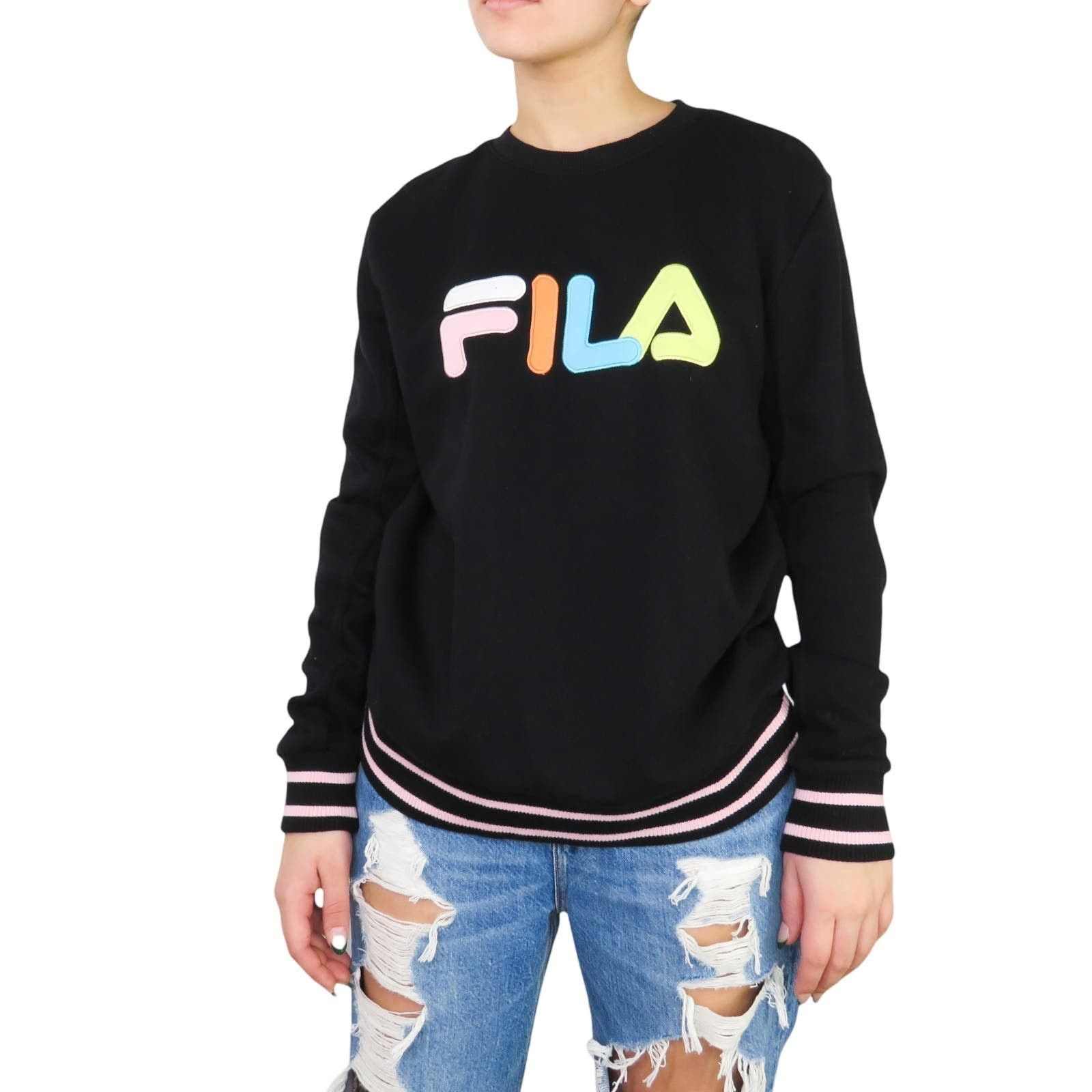 Fila × Vintage 90s FILA Black Crewneck Pullover Sweatshirt Small Blokecore Size S / US 4 / IT 40 - 4 Thumbnail