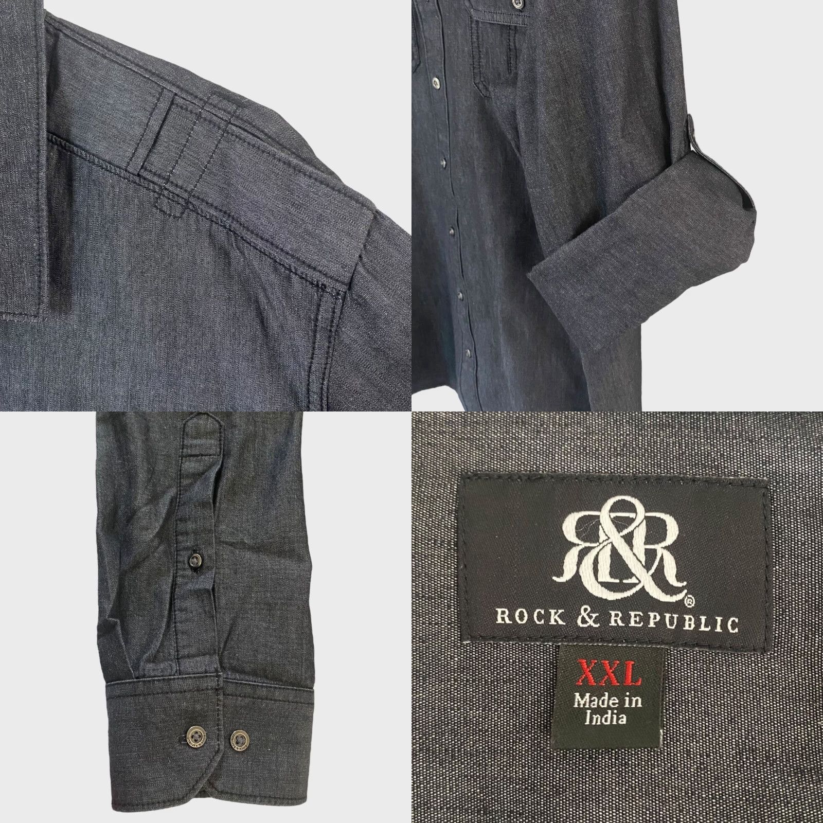 Vintage VINTAGE Rock & Republic Button Up Shirt Men 2XL Denim Long Sleeve Black Gothic Rock Pocketed 2 Chest Pockets Mens XXL Button-Front Shirt Size US XXL / EU 58 / 5 - 8 Thumbnail