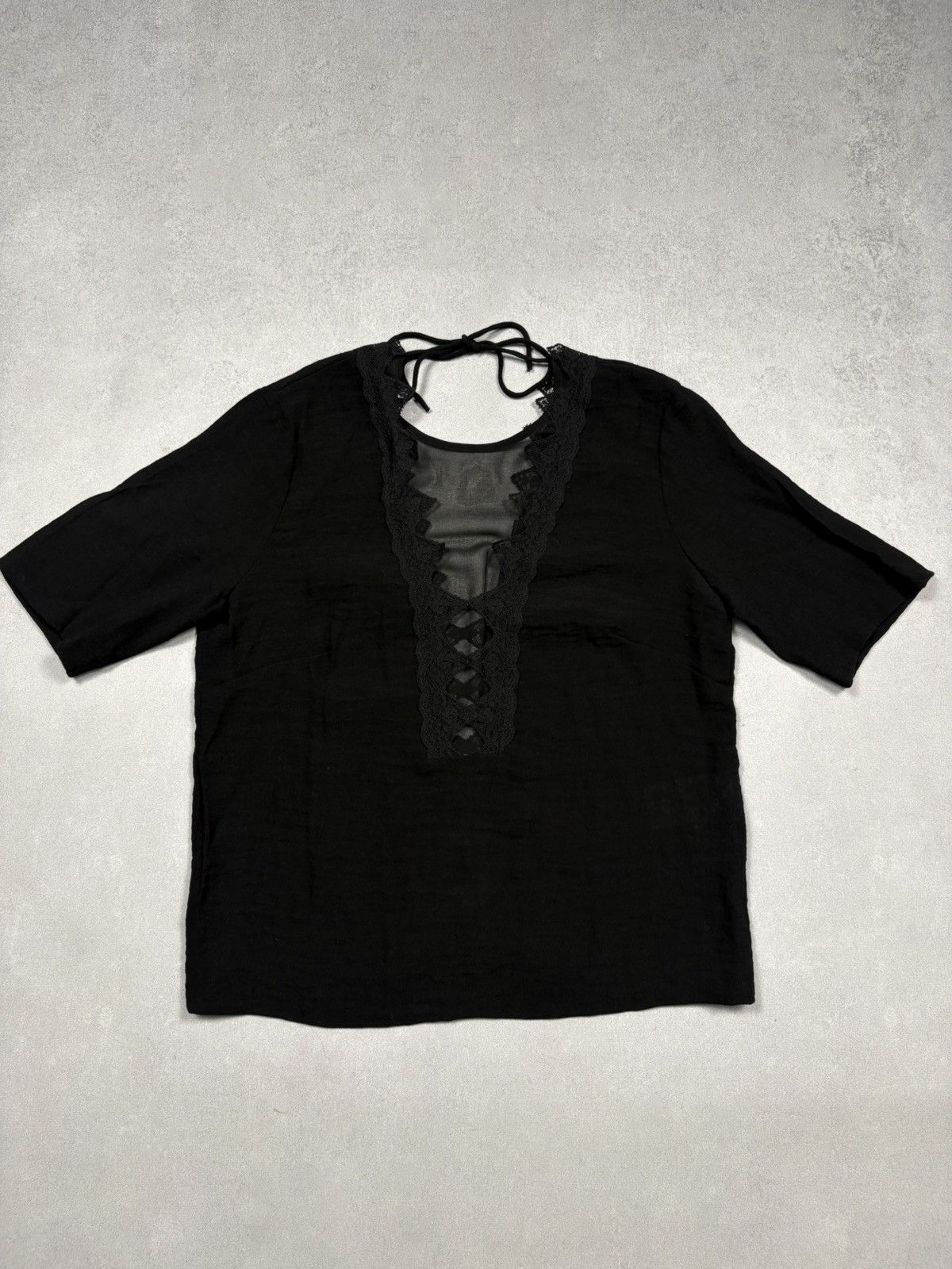 Sandro Sandro Paris Black Lace Sheer Blouse Top Short Sleeve Size M Size M / US 6-8 / IT 42-44 - 1 Thumbnail