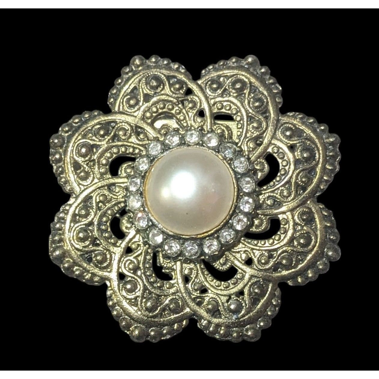 Other Vintage Floral Gold Tone Rhinestone Faux Pearl Brooch Size ONE SIZE - 1 Thumbnail