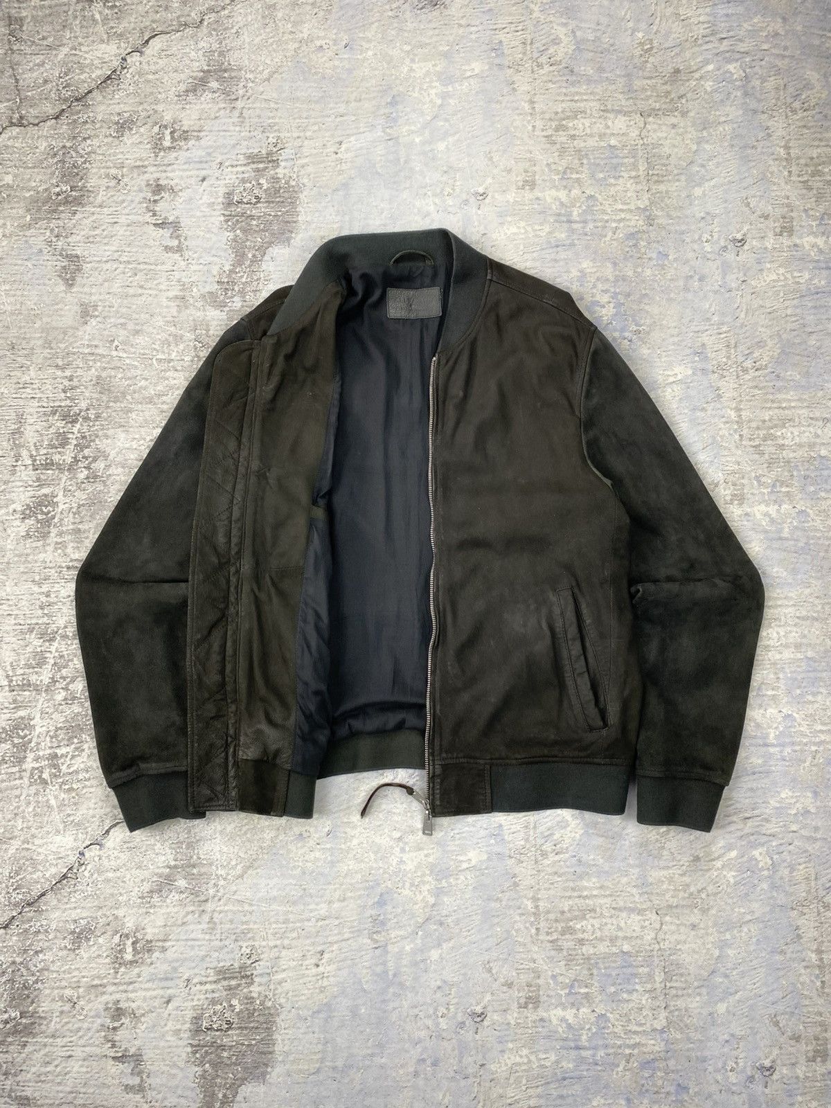 Allsaints suede bomber jacket double zip mens black