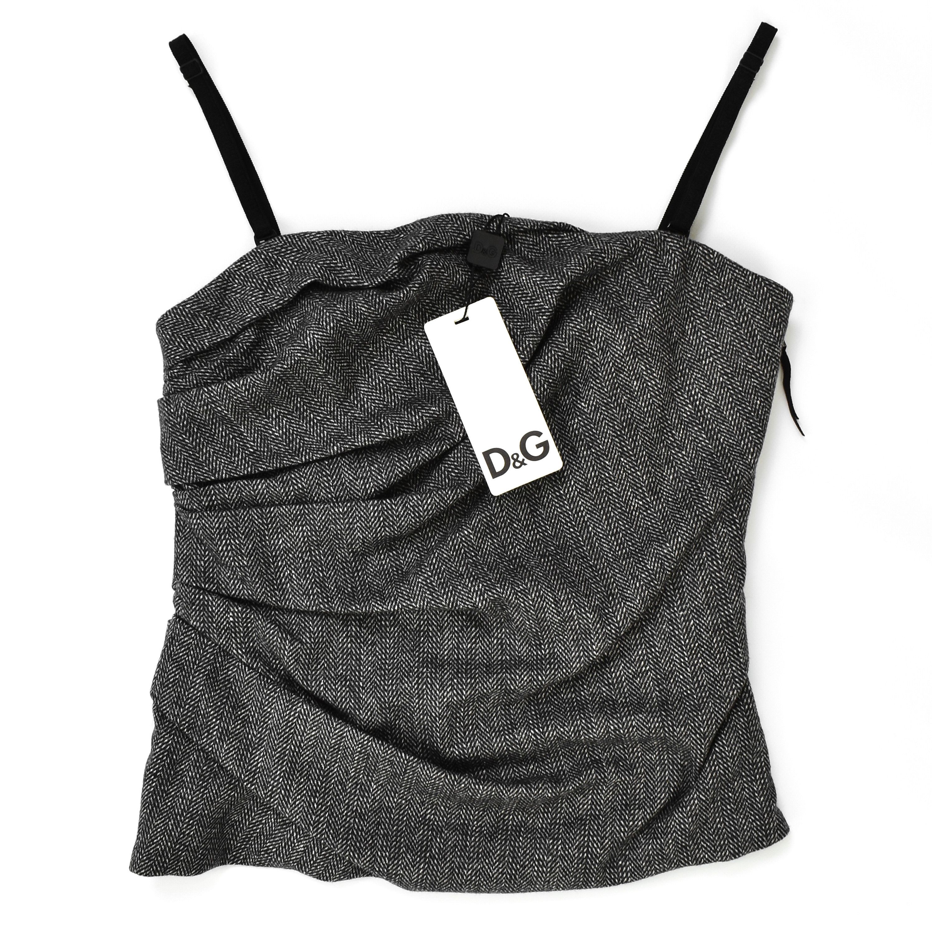 Dolce & Gabbana NWT! DOLCE GABBANA Wool Tweed Drapery Corset Strap Tank Top Size M / US 6-8 / IT 42-44 - 2 Thumbnail