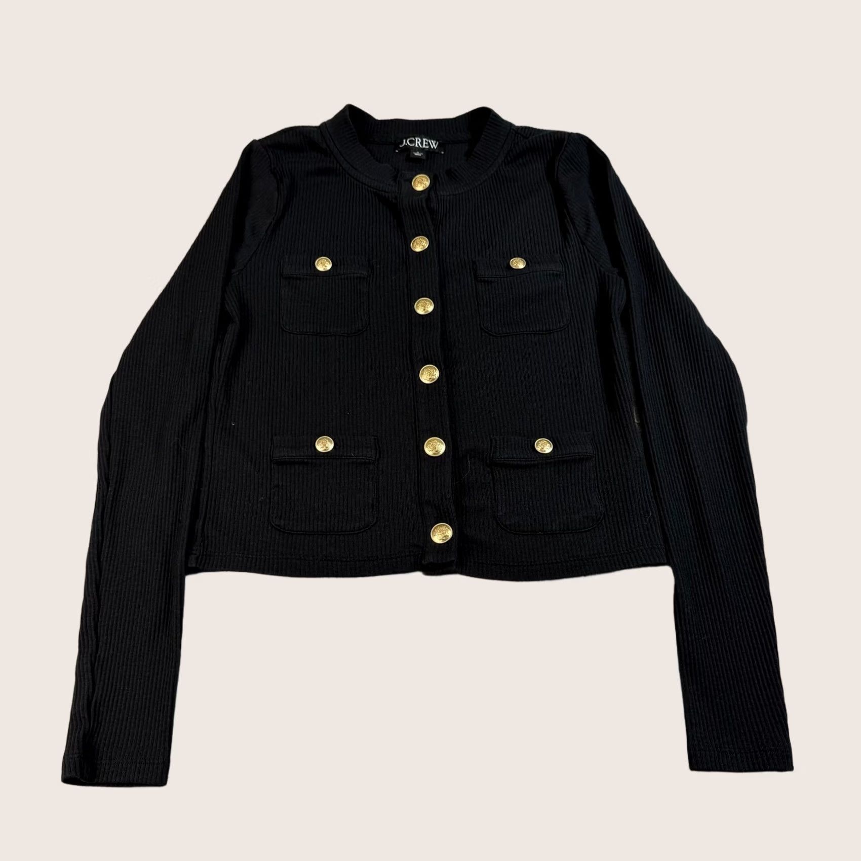 J.Crew J.CREW Cardigan Sweater Women Small Black Lightweight Knit Crew Neck Gold Button Front Ribbed Cap Sleeve Size S / US 4 / IT 40 - 1 Thumbnail