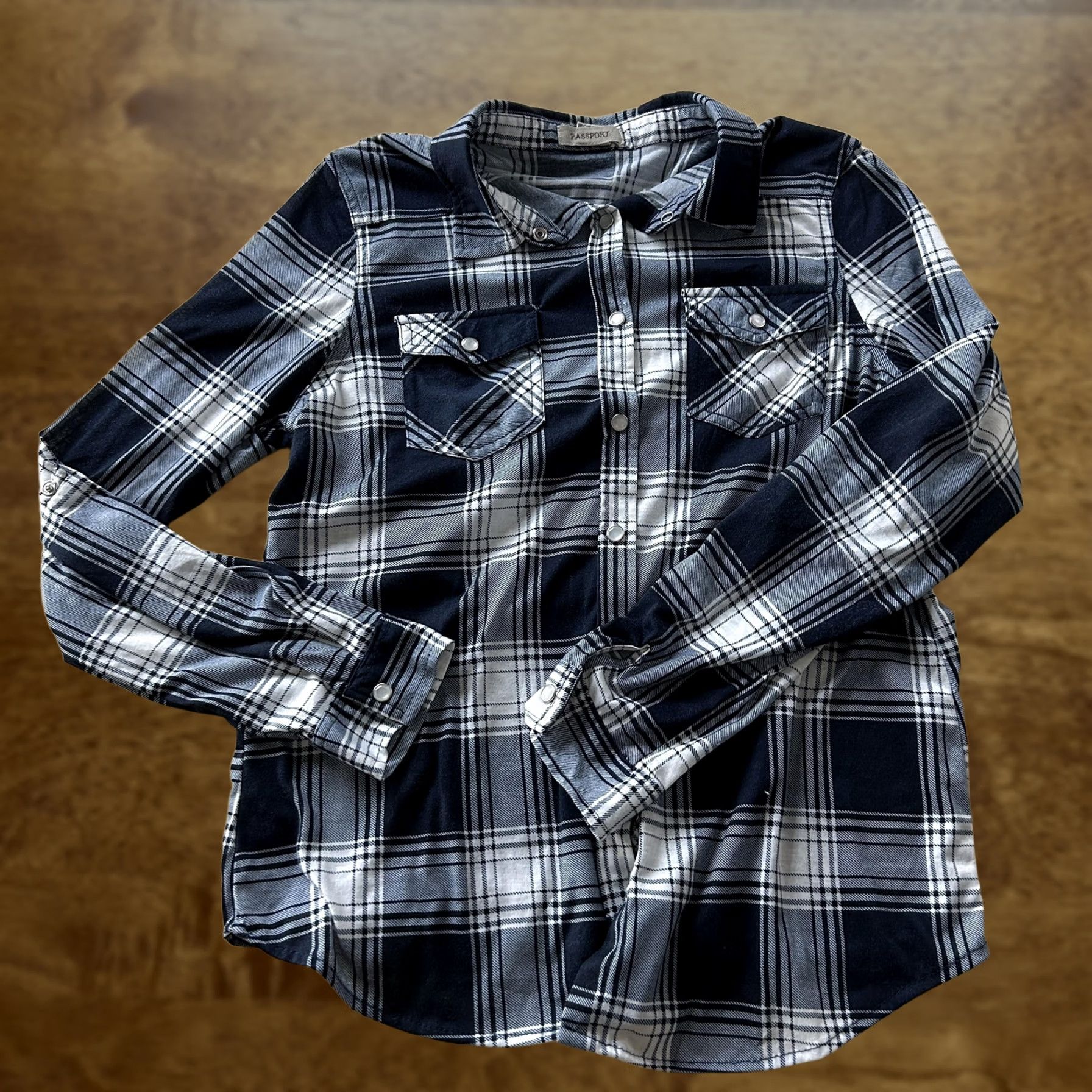Vintage Passport Shirt Womens Small Blue Plaid Long Sleeve Pearl Snap Button Up Flannel Size S / US 4 / IT 40 - 1 Thumbnail