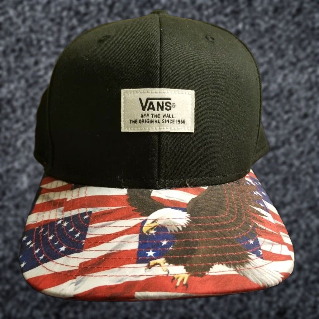 Vans Vans Off The Wall Mens Snapback Hat Dad Cap American Eagle Flag Adjustable Black 100% Cotton Twill Baseball Cap Men Mens Size ONE SIZE - 1 Thumbnail