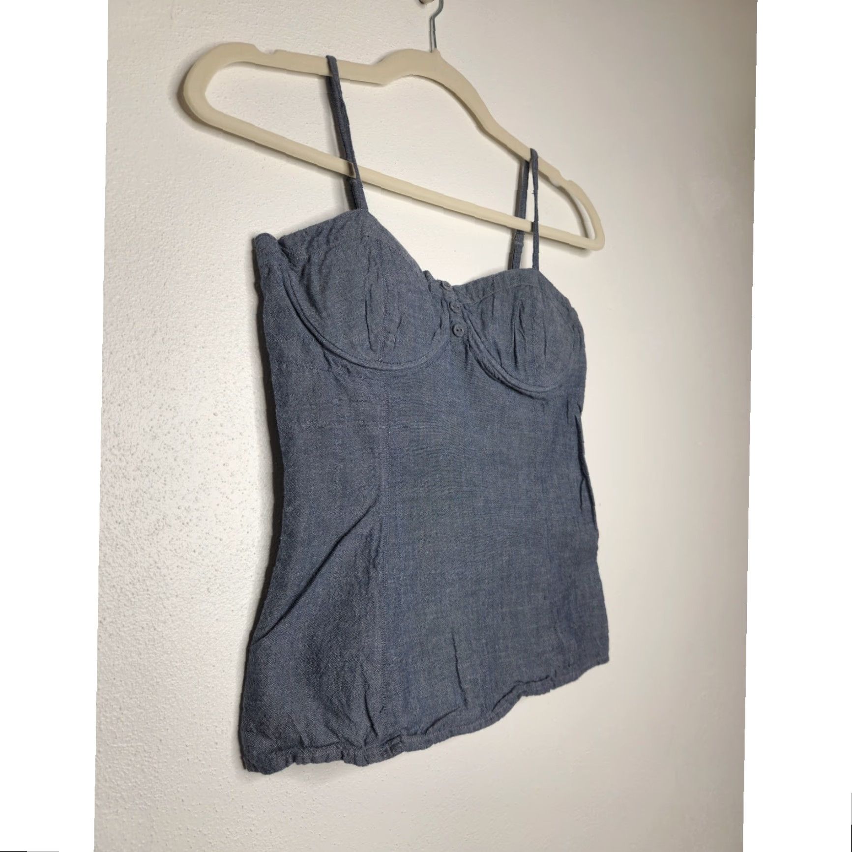 Energie VINTAGE Energie Tank Top Cami Padded Stretch Corset Denim Blue Shirt? Size S / US 4 / IT 40 - 2 Thumbnail