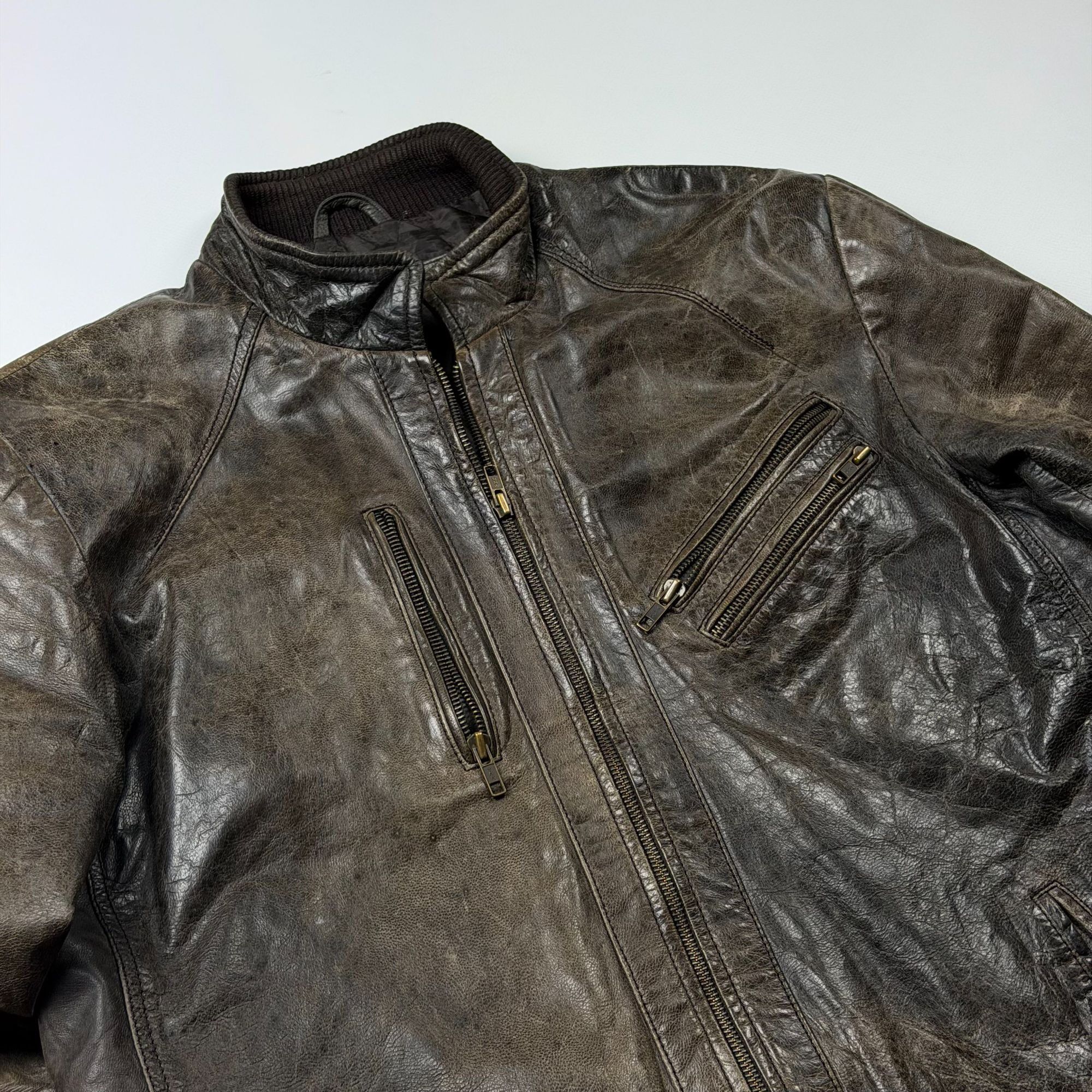 Japanese Brand Rare Archival 90s Japan Leather Faded Brown Moto Jacket Vint Size US M / EU 48-50 / 2 - 2 Thumbnail