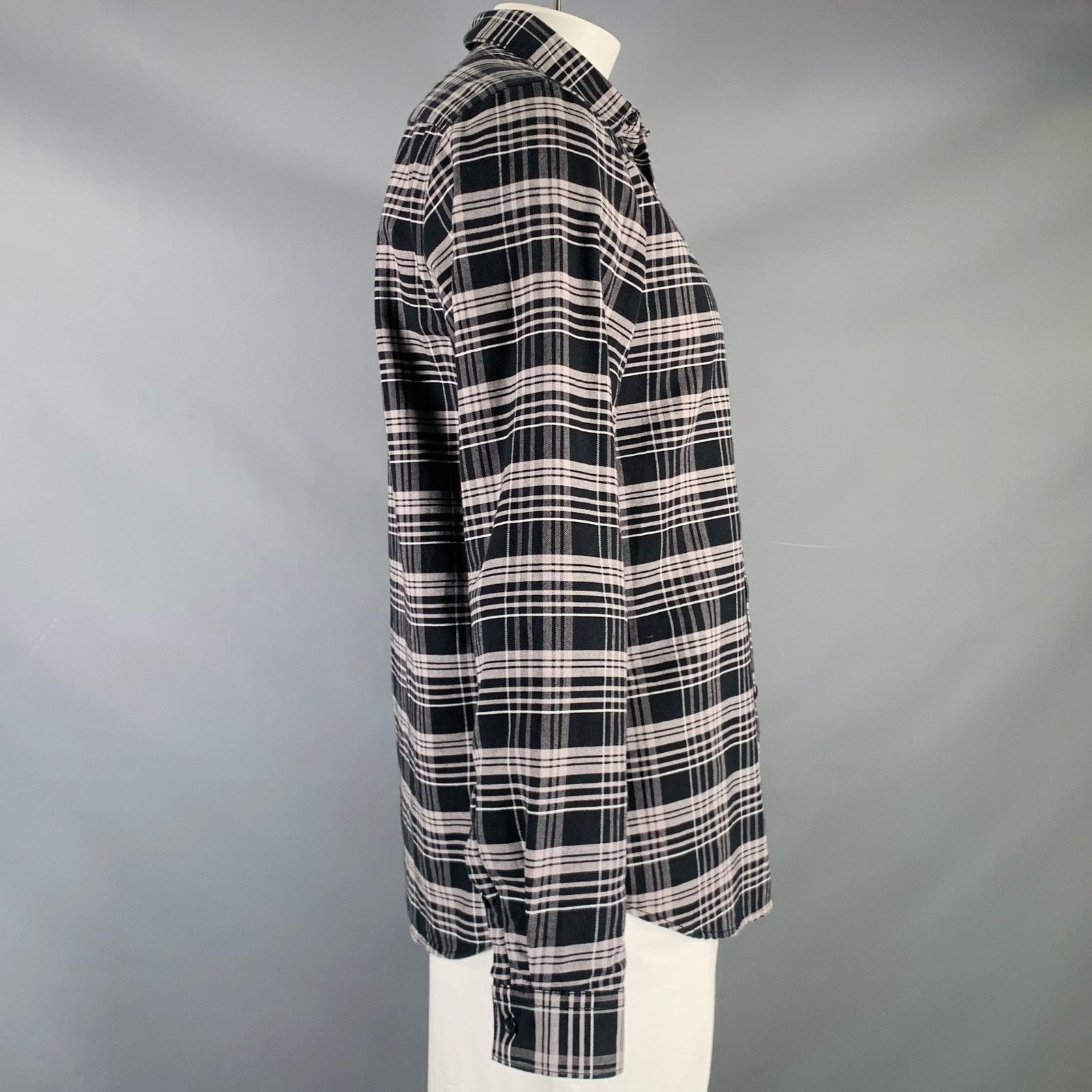 Hope HOPE Black Grey Plaid Cotton One Pocket Long Sleeve Shirt Size US L / EU 52-54 / 3 - 3 Thumbnail