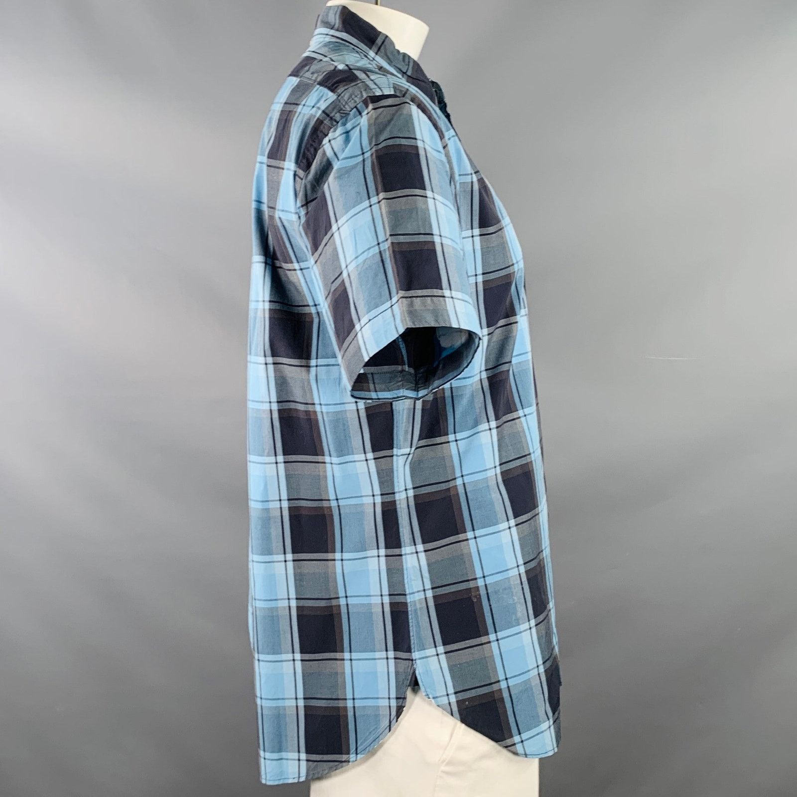 Todd Snyder Blue Navy Checkered Cotton One Pocket Short Sleeve Shirt Size US XL / EU 56 / 4 - 2 Thumbnail