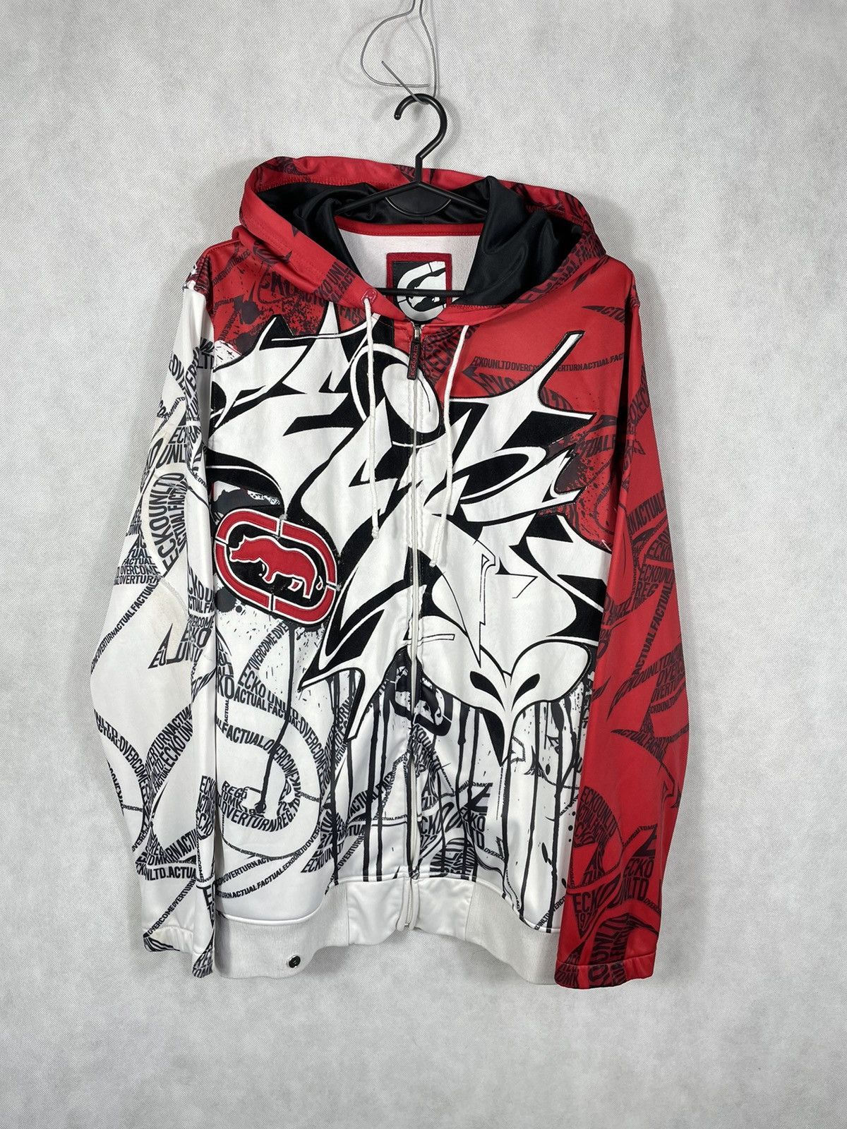 image of Y2K Vintage Ecko Unltd. Graffiti Art Zip Hoodie Jnco in Black Red White, Men's (Size XL)