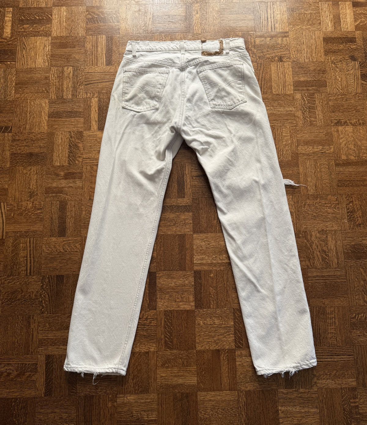 Levi's Vintage 80s Levi's Thrashed Cream Denim Jeans Size US 35 - 2 Thumbnail