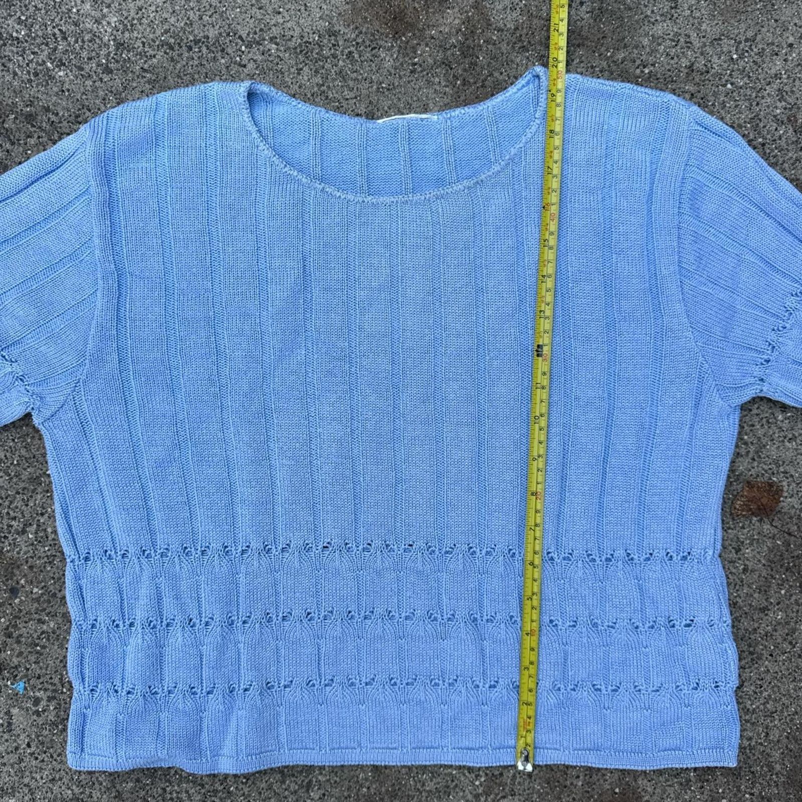 Other Vintage 80s Baby Blue Acrylic Knit Cropped Blouse Size Large Size L / US 10 / IT 46 - 5 Thumbnail