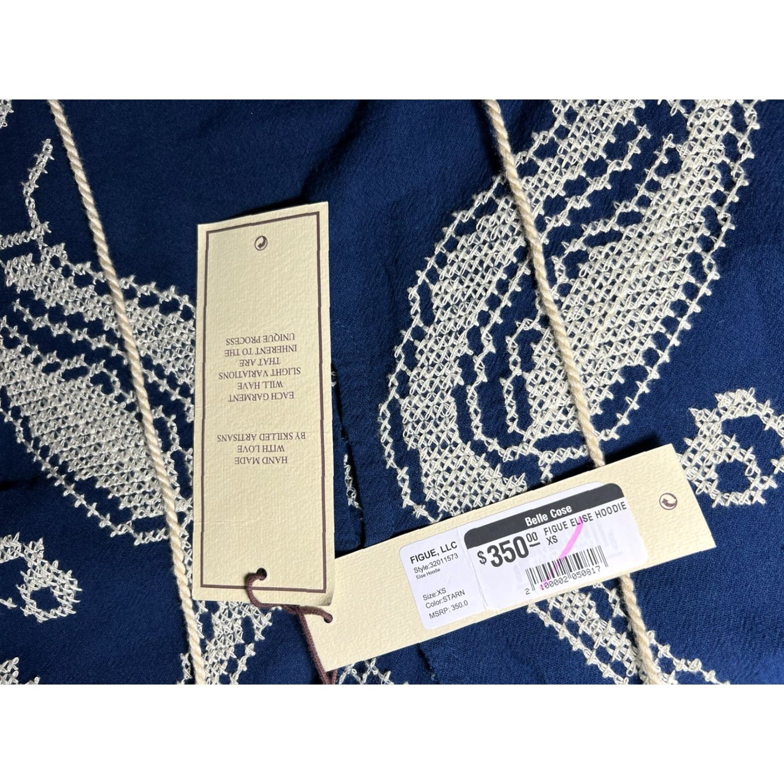 Figue VINTAGE NWT Embroidered FIGUE Elise Hoodie Peacock Boho Top XS Shells Tassels NWT? Size XS / US 0-2 / IT 36-38 - 7 Thumbnail