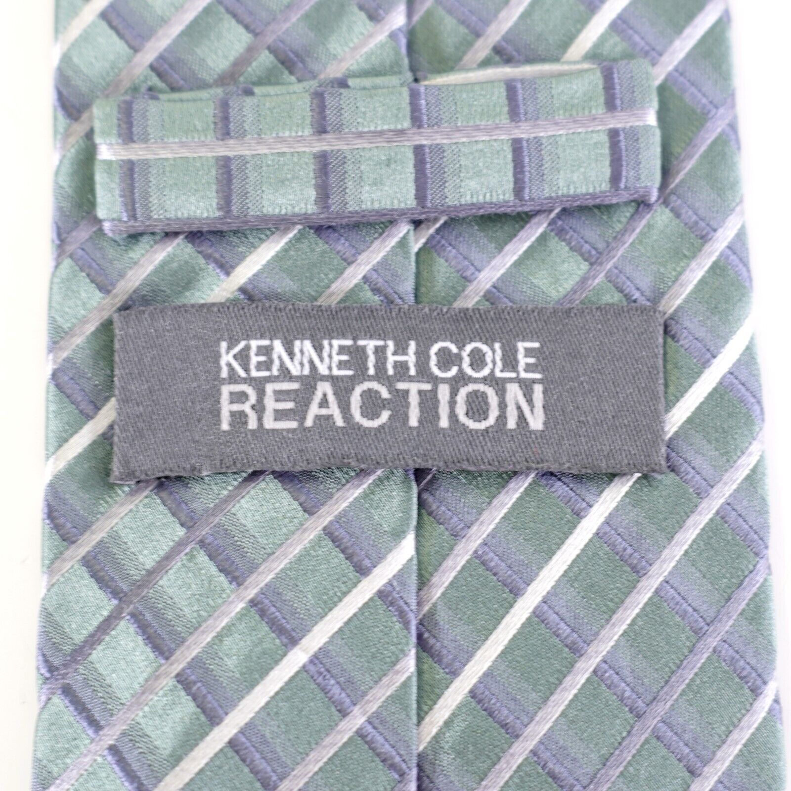 Kenneth Cole Kenneth Cole Reaction Green Gray Metallic Check Silk Tie Size ONE SIZE - 3 Thumbnail
