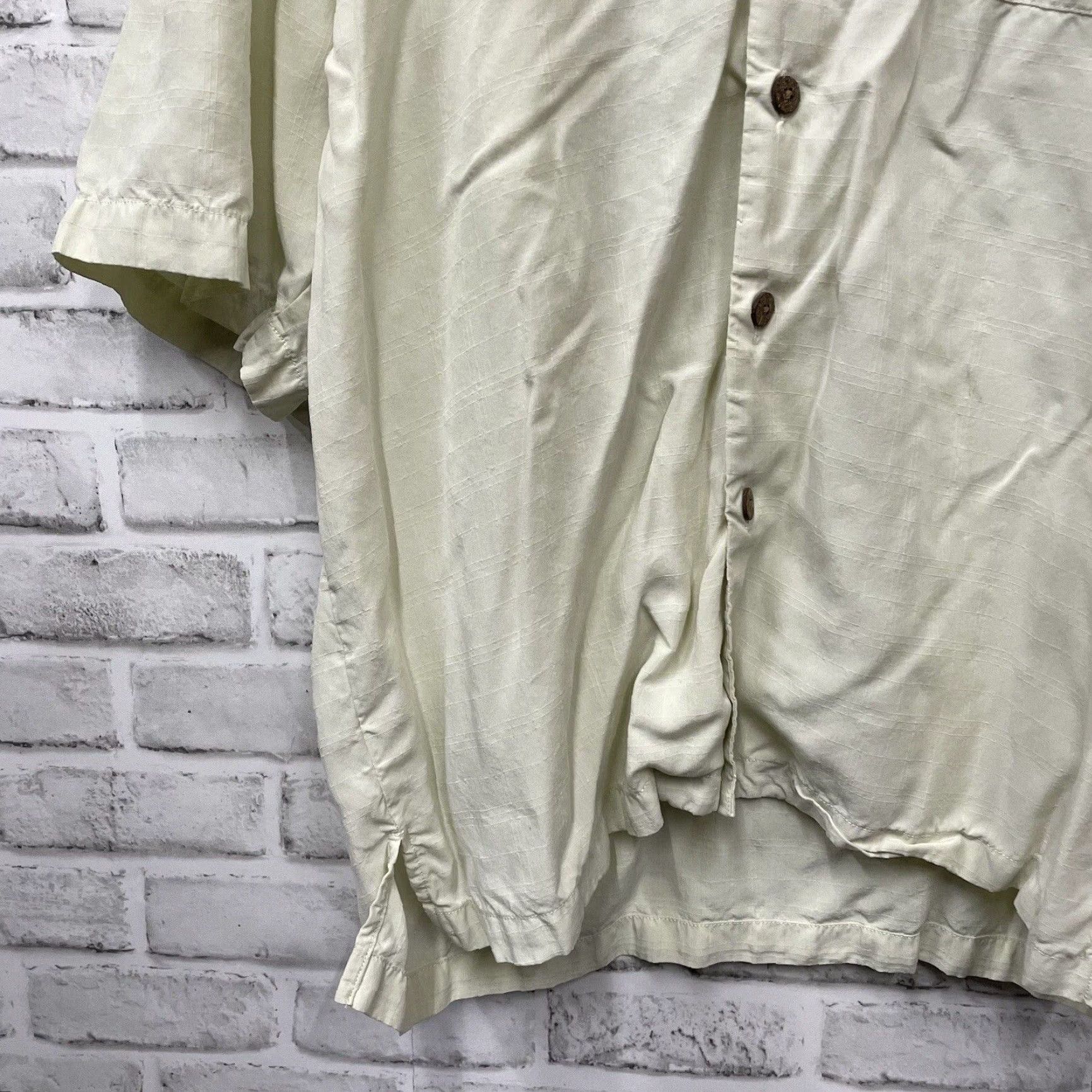 Tommy Bahama VINTAGE Tommy Bahama Golf Embroidered Shirt Mens L Beige Rayon 100% Polysonic Button-Down Short Sleeve Size US 33 - 4 Thumbnail