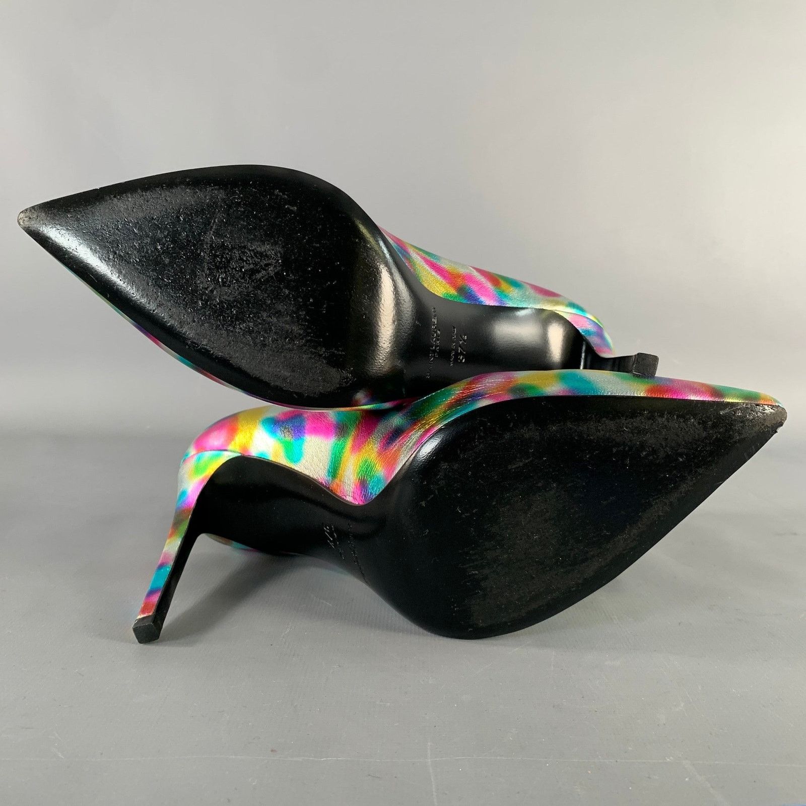 Saint Laurent Paris SAINT LAURENT Silver Multi Color Leather Stiletto Pumps Size US 7.5 / IT 37.5 - 6 Thumbnail