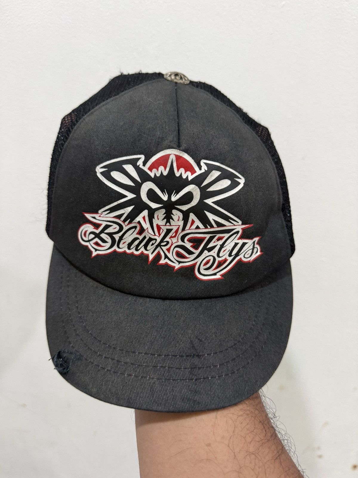 Vintage 90’s Black Flys X Gauff Like Chrome Hearts Distress Hat Size ONE SIZE - 2 Thumbnail