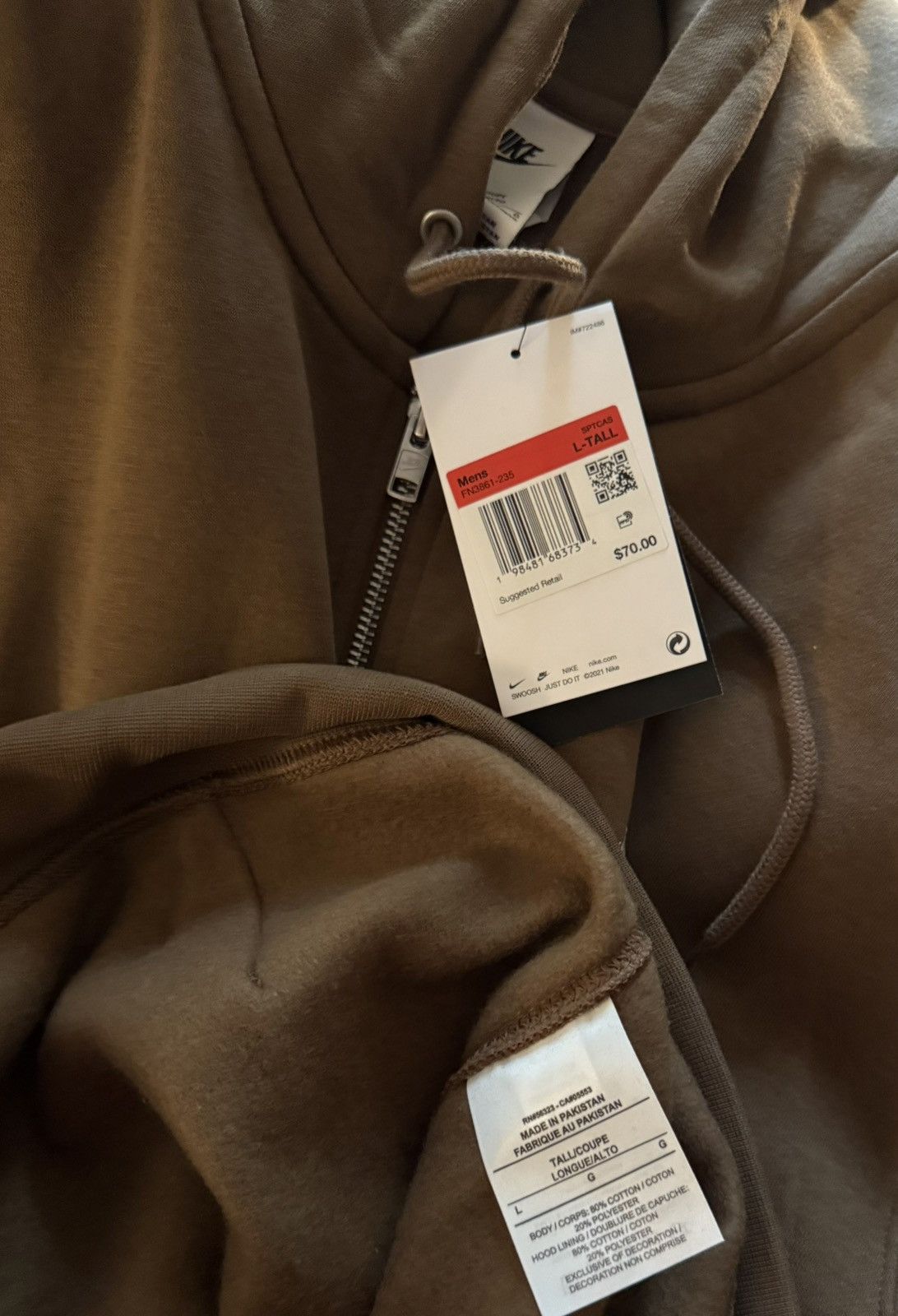 Nike Nike full zip fleece hoodie - Brown Large tall Size US L / EU 52-54 / 3 - 3 Thumbnail
