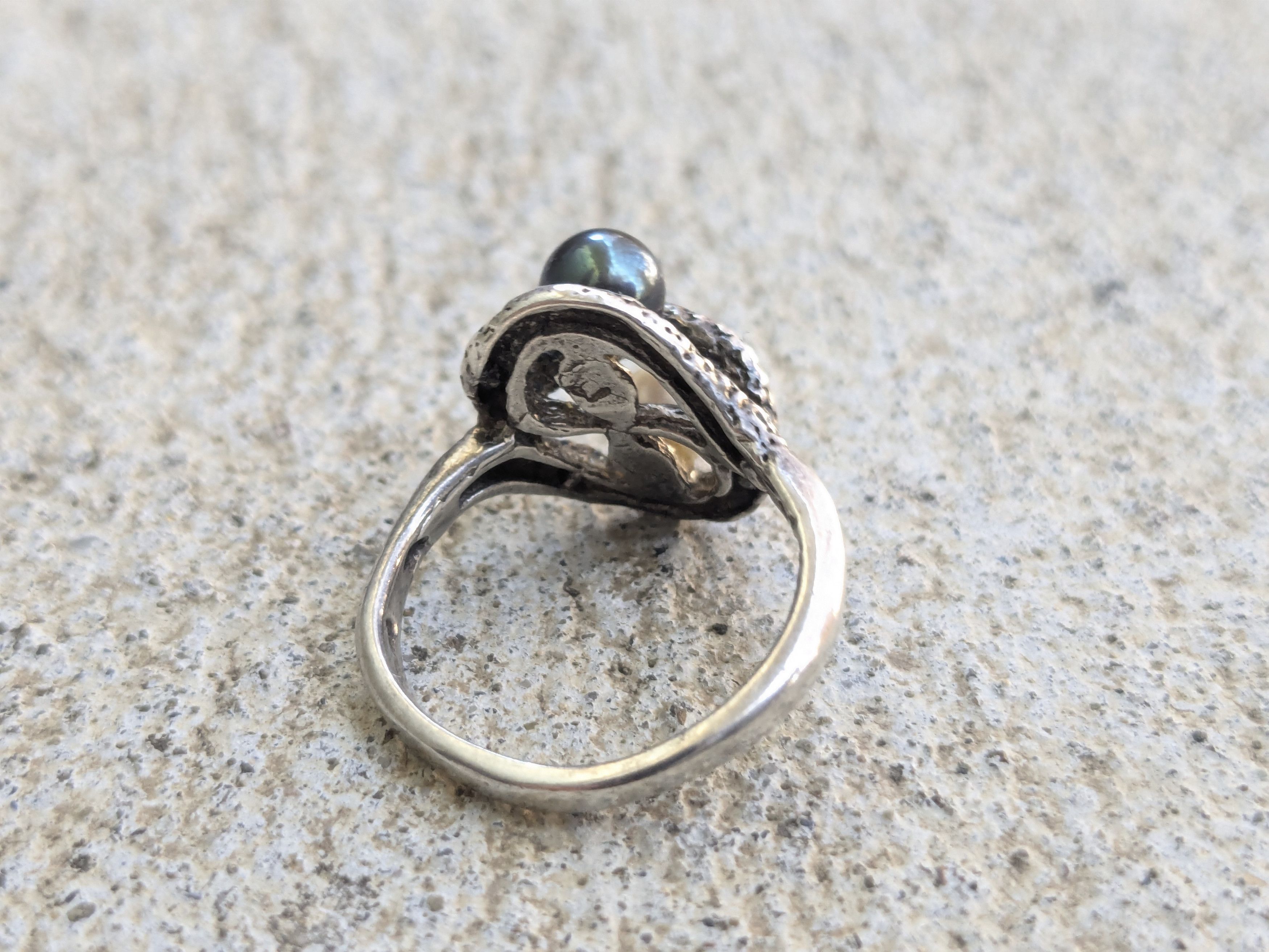 Other Vintage Sterling Silver Ring Pearls 6.25 Modern Abstract Size ONE SIZE - 10 Thumbnail