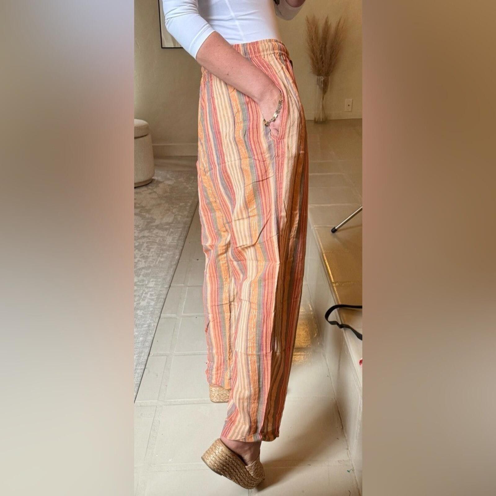 Other Vintage Russ Sport Co Striped Wide Leg Pants L Boho Metallic Size 36" / US 14 / IT 50 - 3 Thumbnail