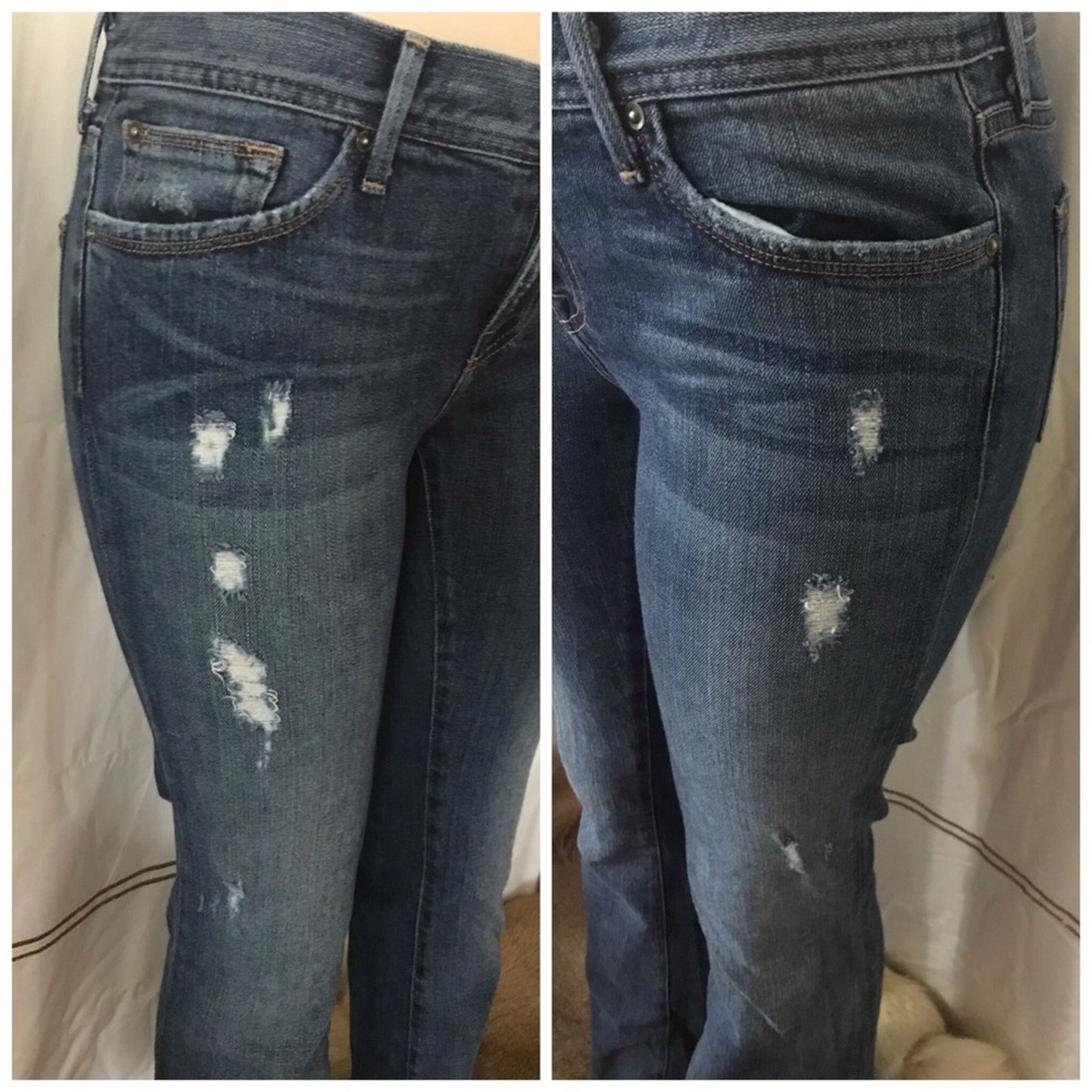 Bebe Bebe Blue 98% Cotton Distressed Blue Jeans Size 28 Size 28" / US 6 / IT 42 - 7 Thumbnail